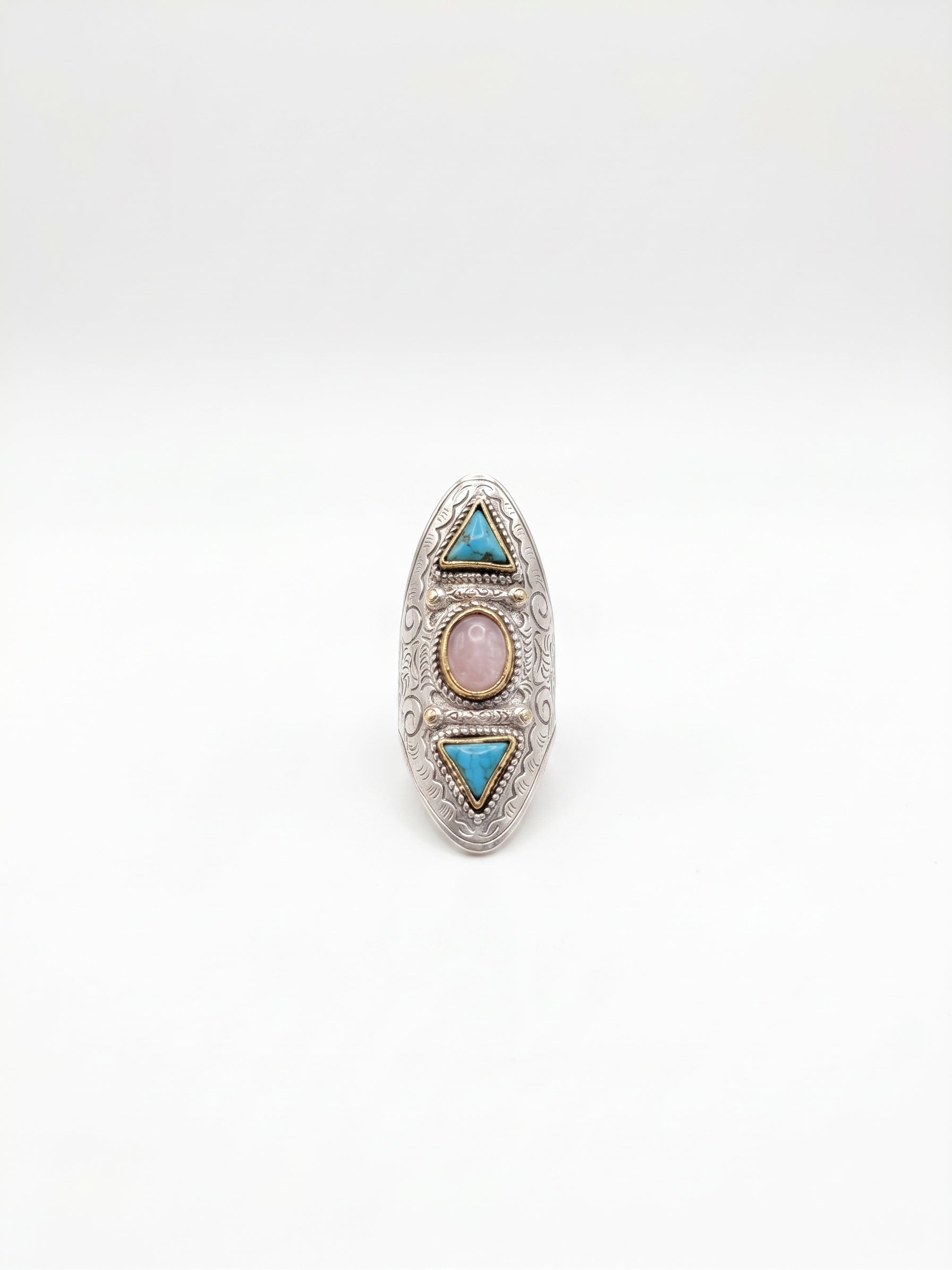 Bague kunzite et turquoise
