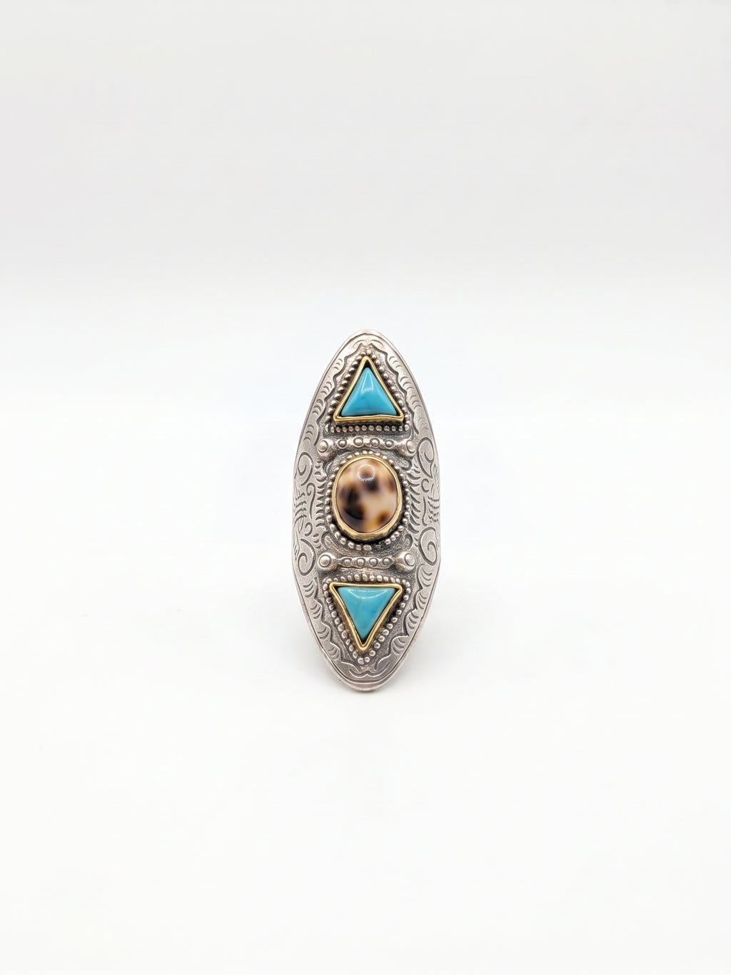 Bague coquille porcelaine et turquoise