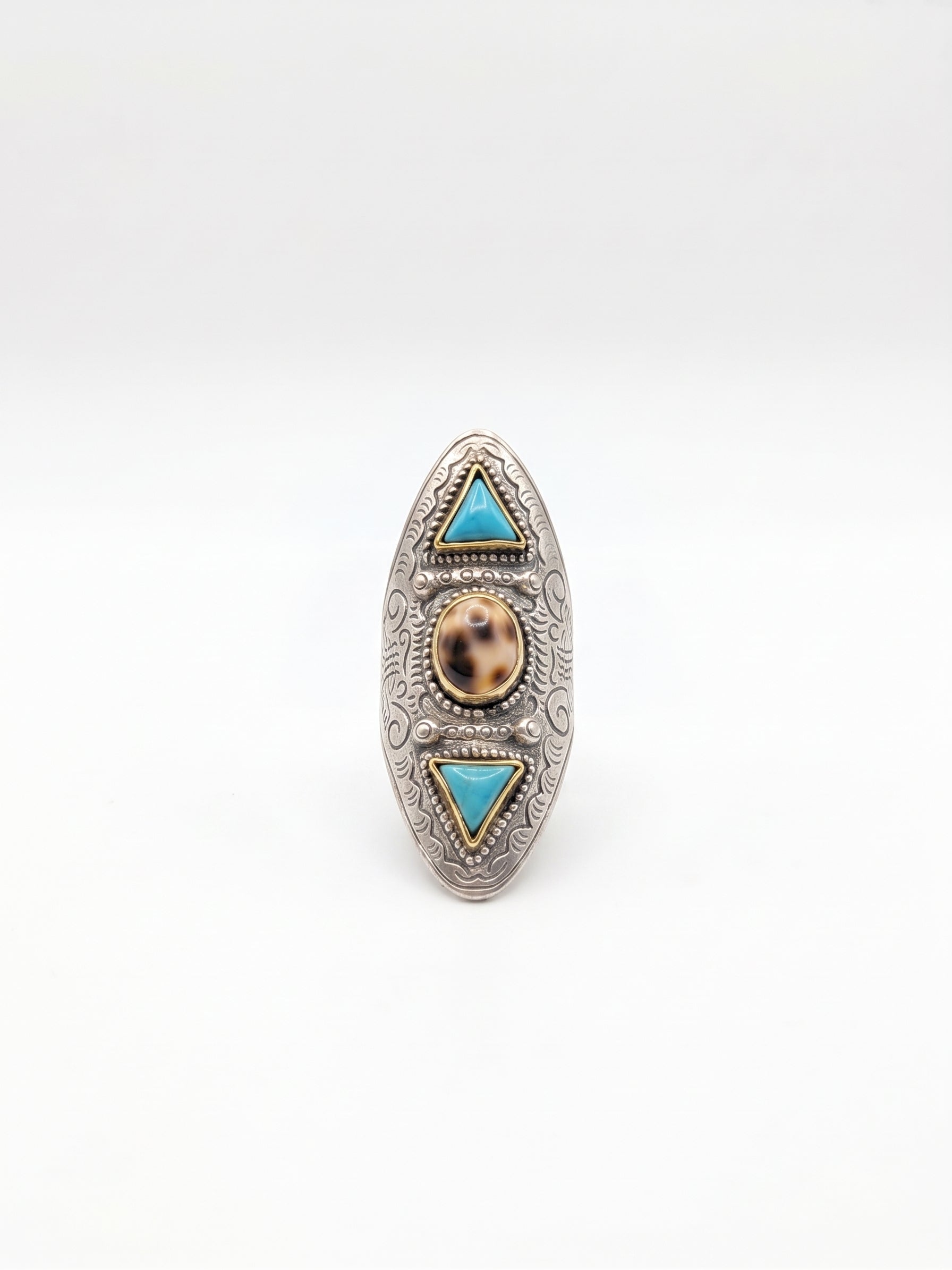 Bague coquille porcelaine et turquoise