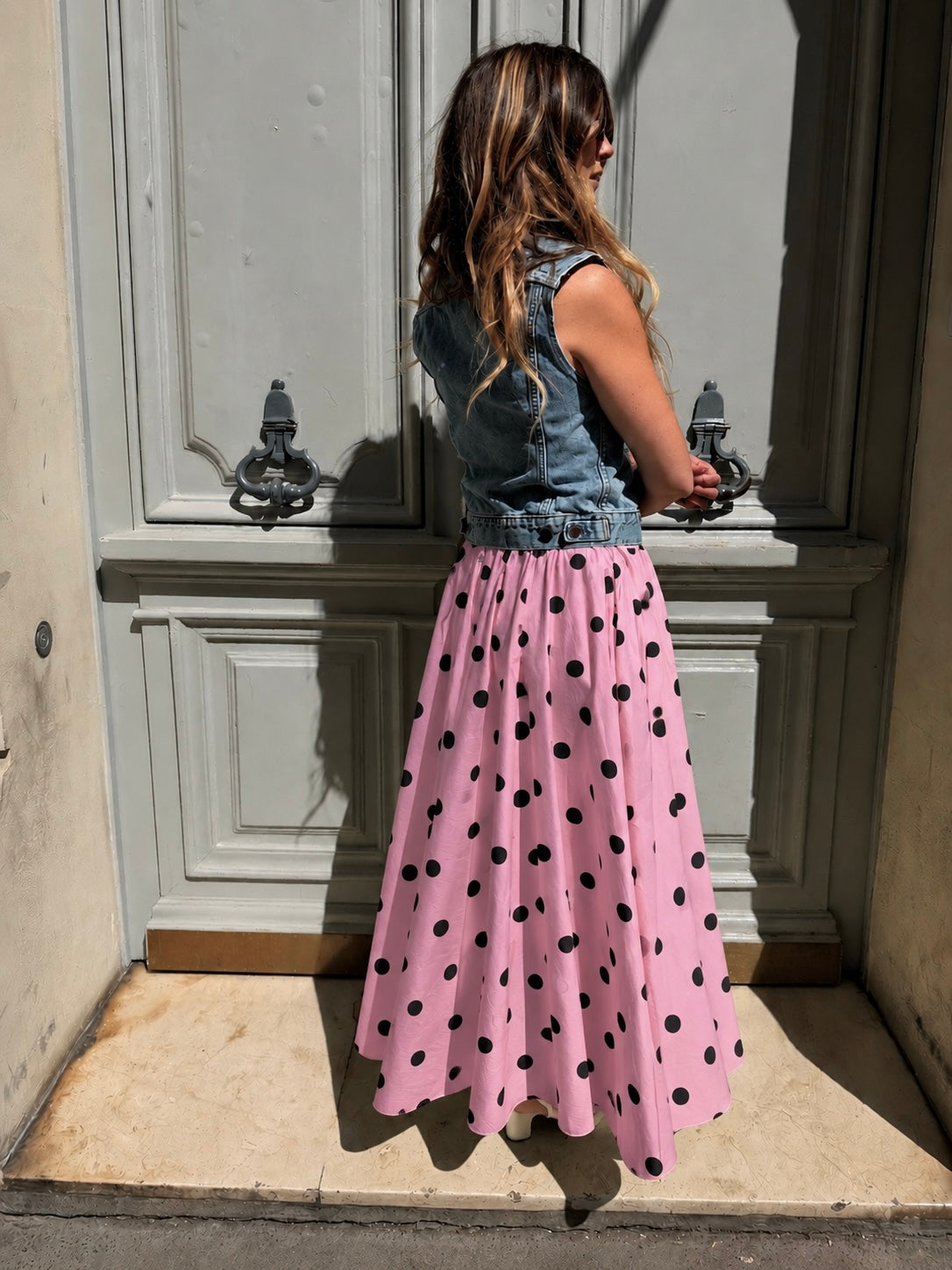 Jupe rose à pois
