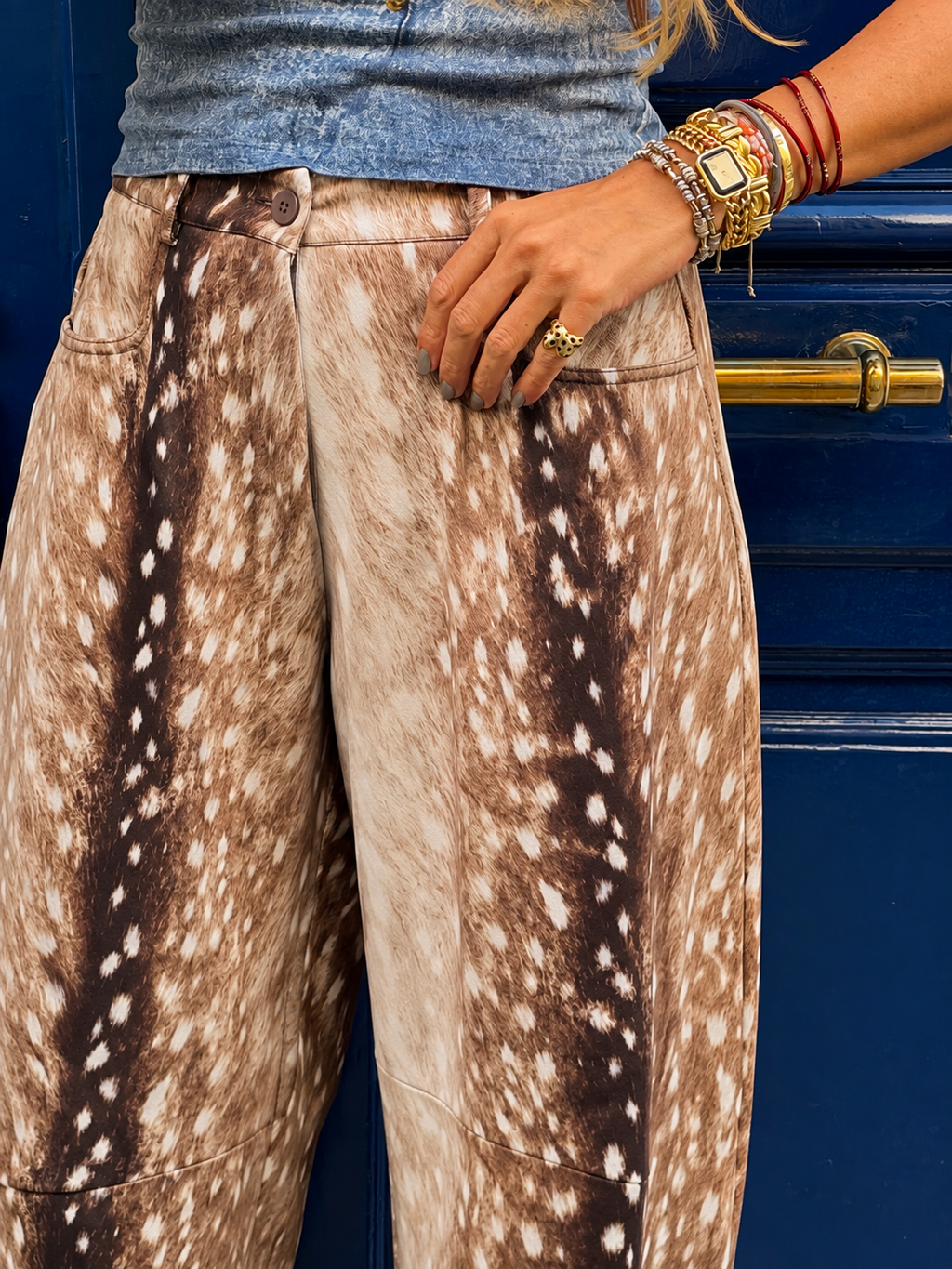 Pantalon large motif biche