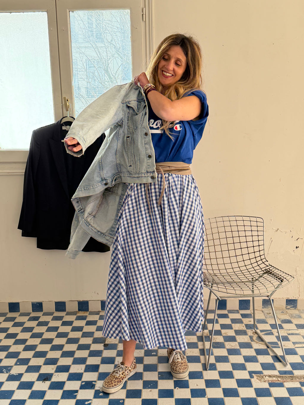 Robe upcyclée Brooklyn bleu et vichy