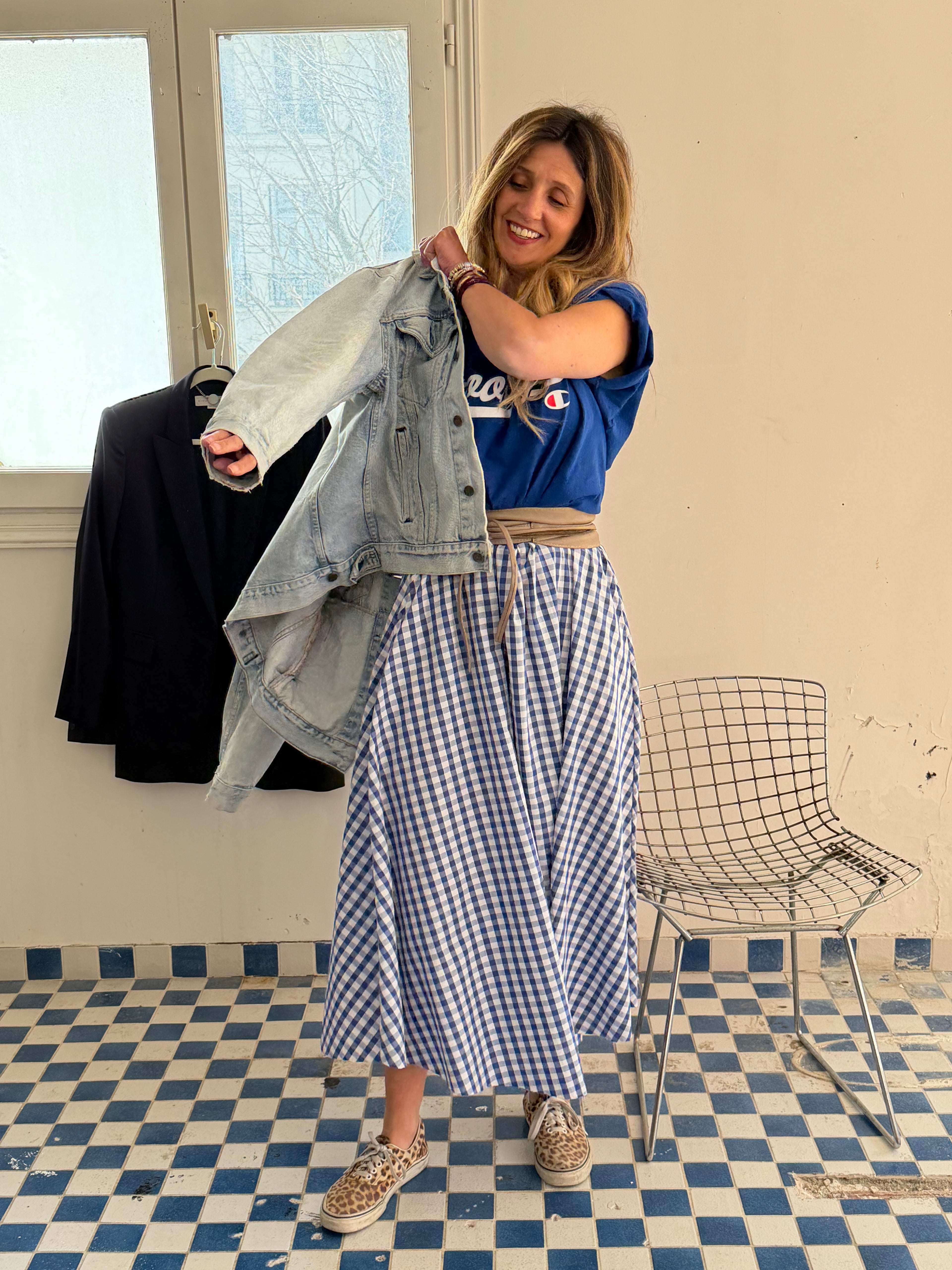 Robe upcyclée Brooklyn bleu et vichy