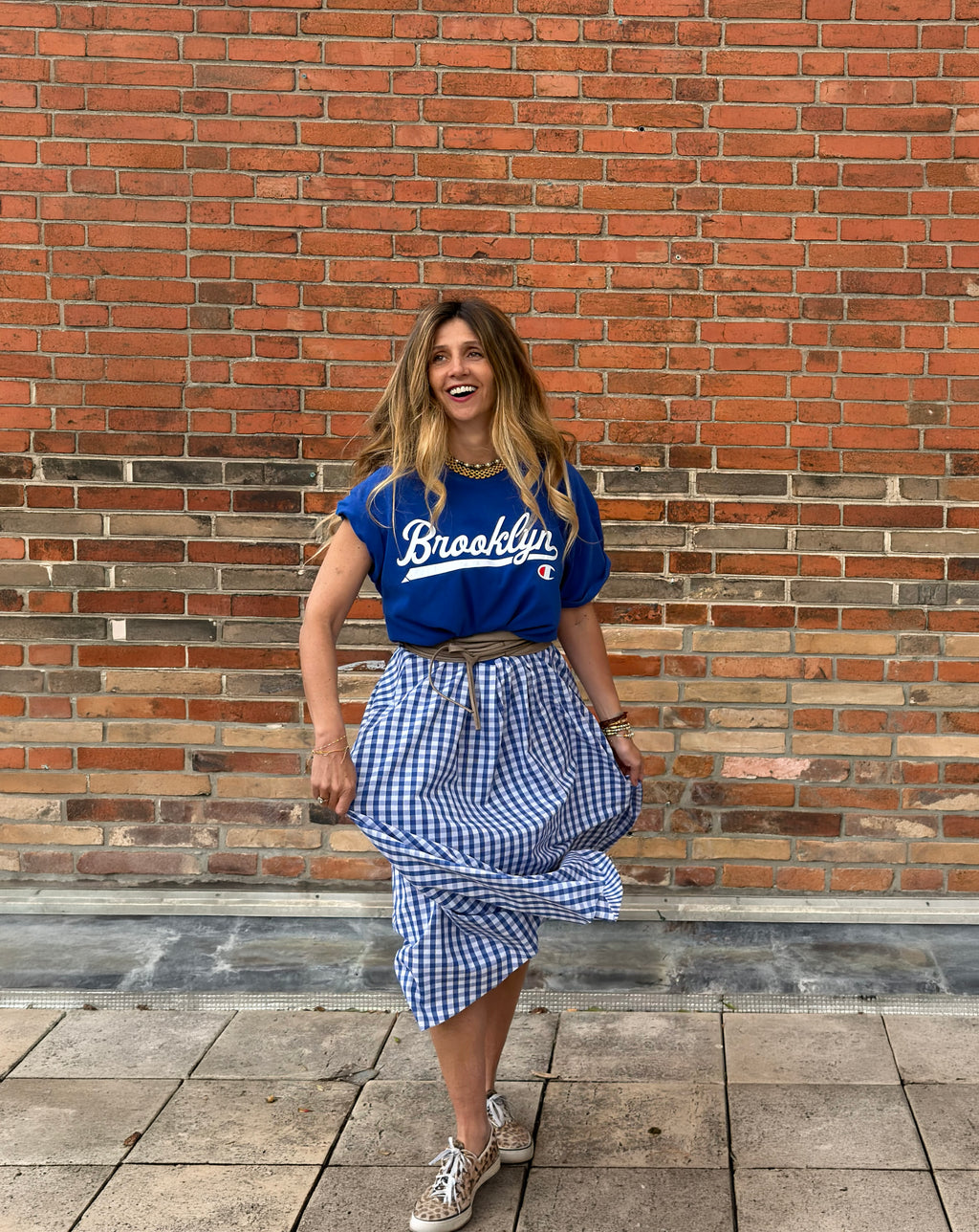 Robe upcyclée Brooklyn bleu et vichy