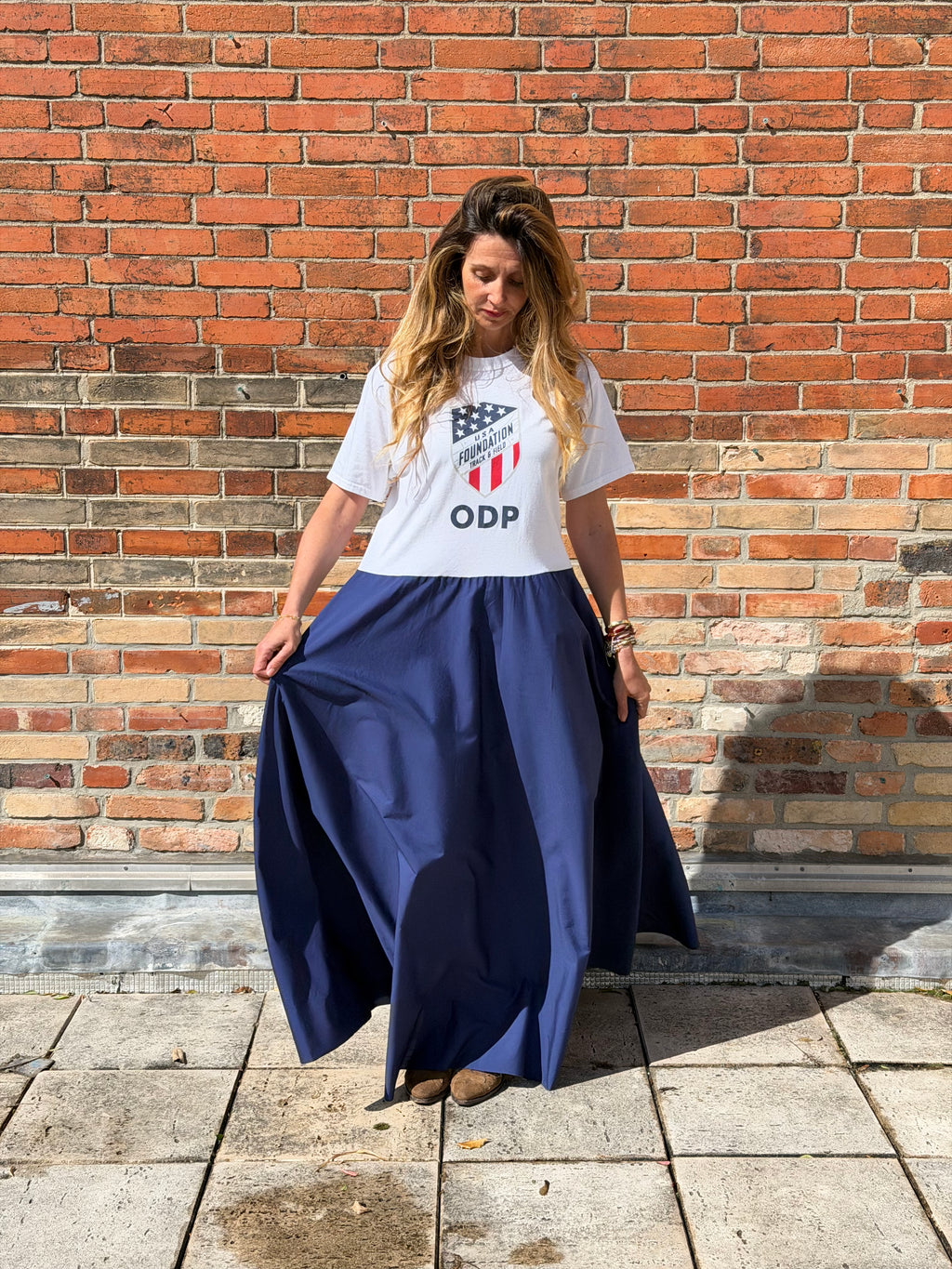 Robe upcyclée USA blanche et marine
