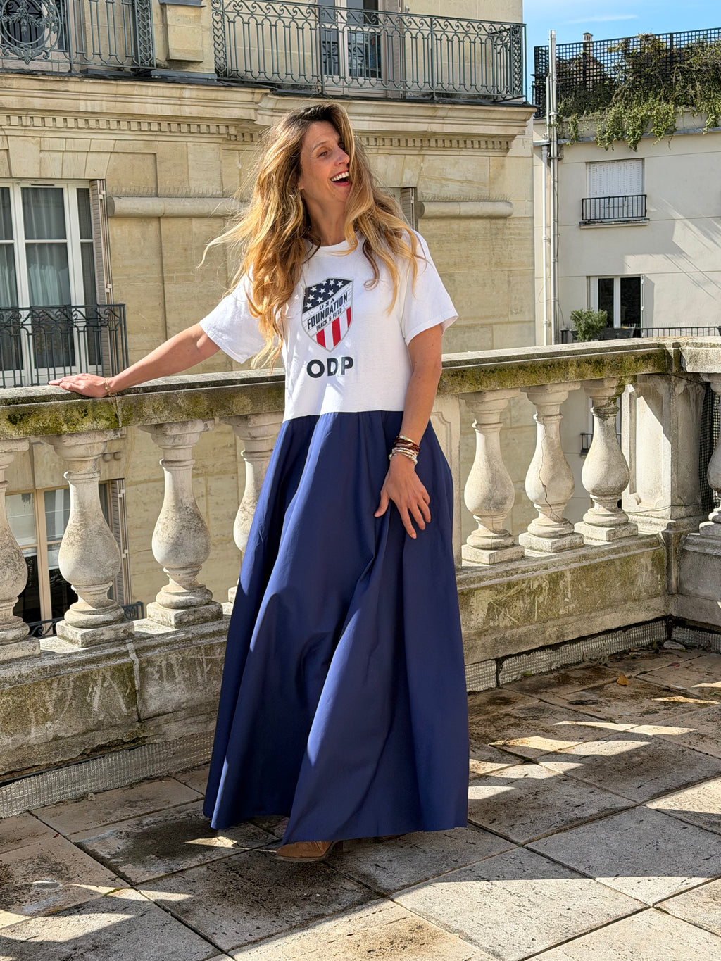 Robe upcyclée USA blanche et marine