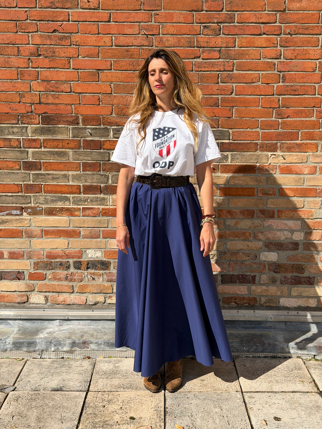 Robe upcyclée USA blanche et marine