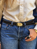 Ceinture en cuir noir et boucle ovale