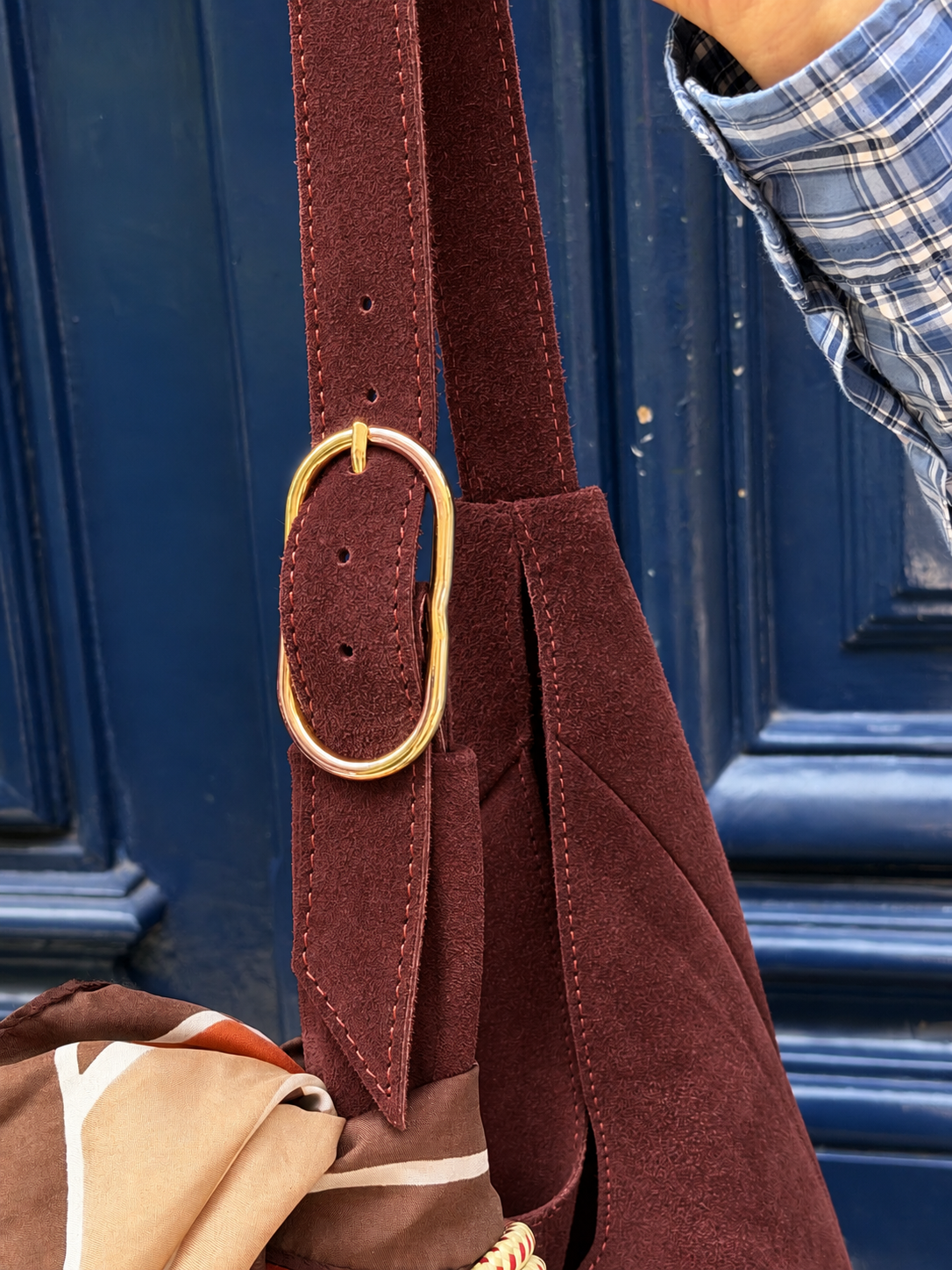Sac hobo en cuir velours bordeaux