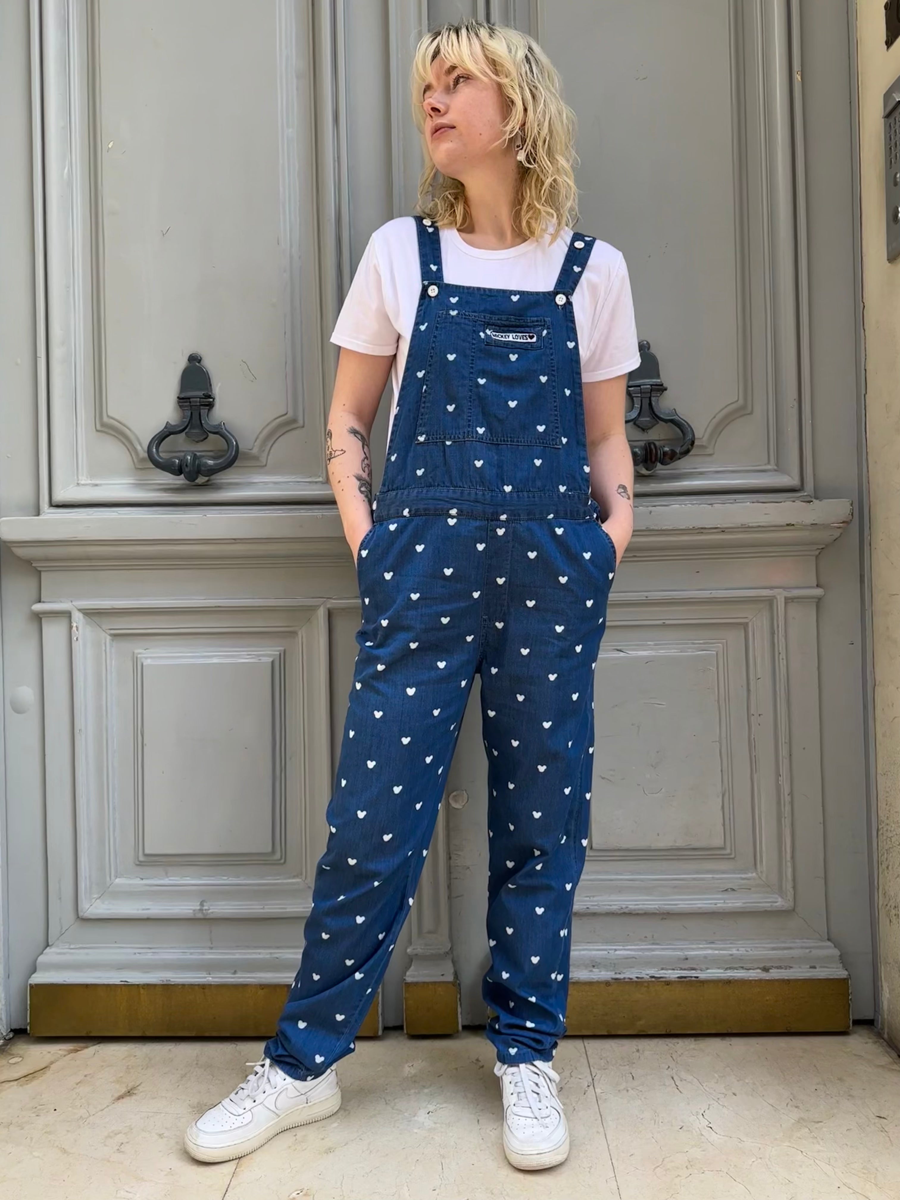 Salopette Mickey bleue et blanche