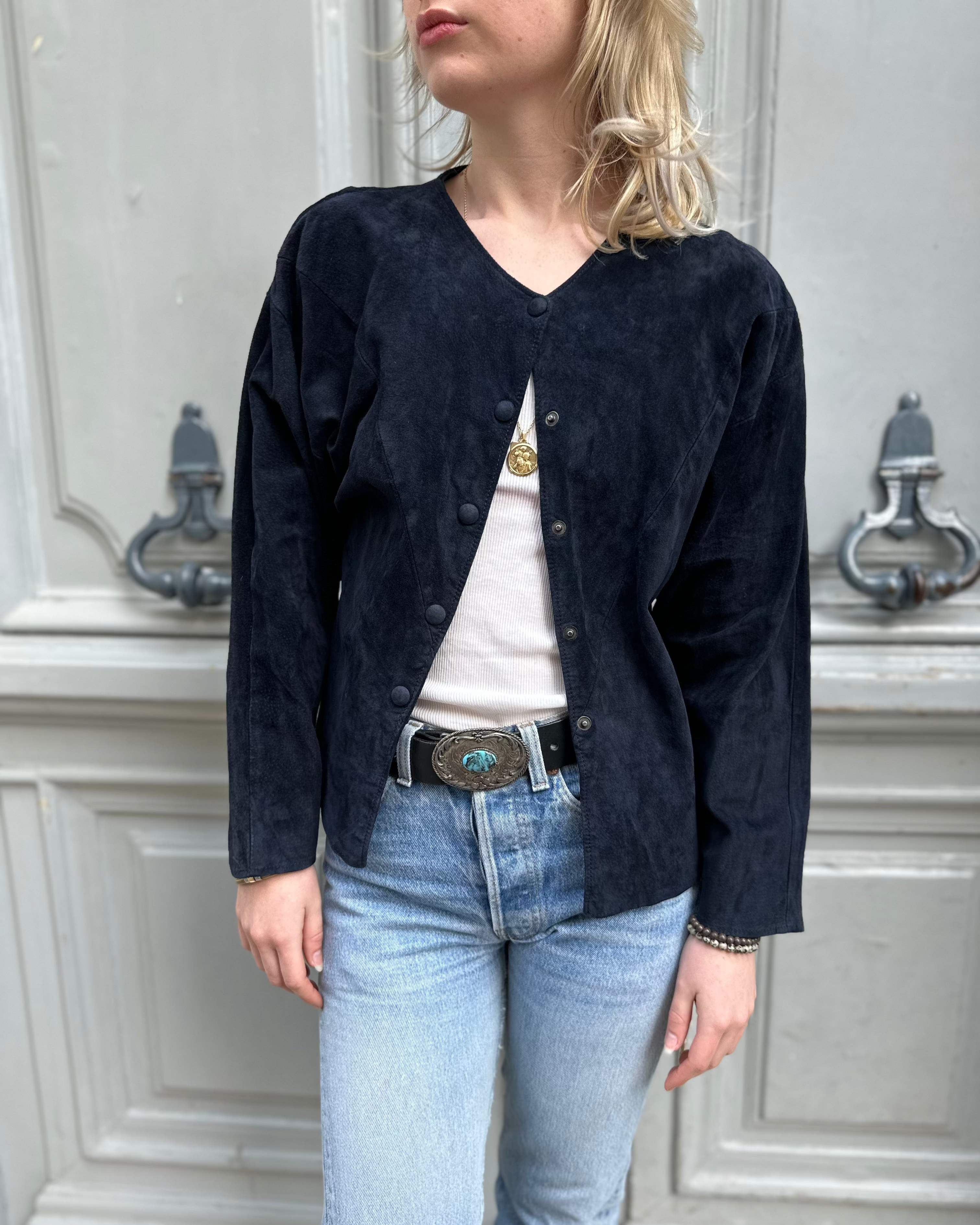 Veste en daim bleue marine