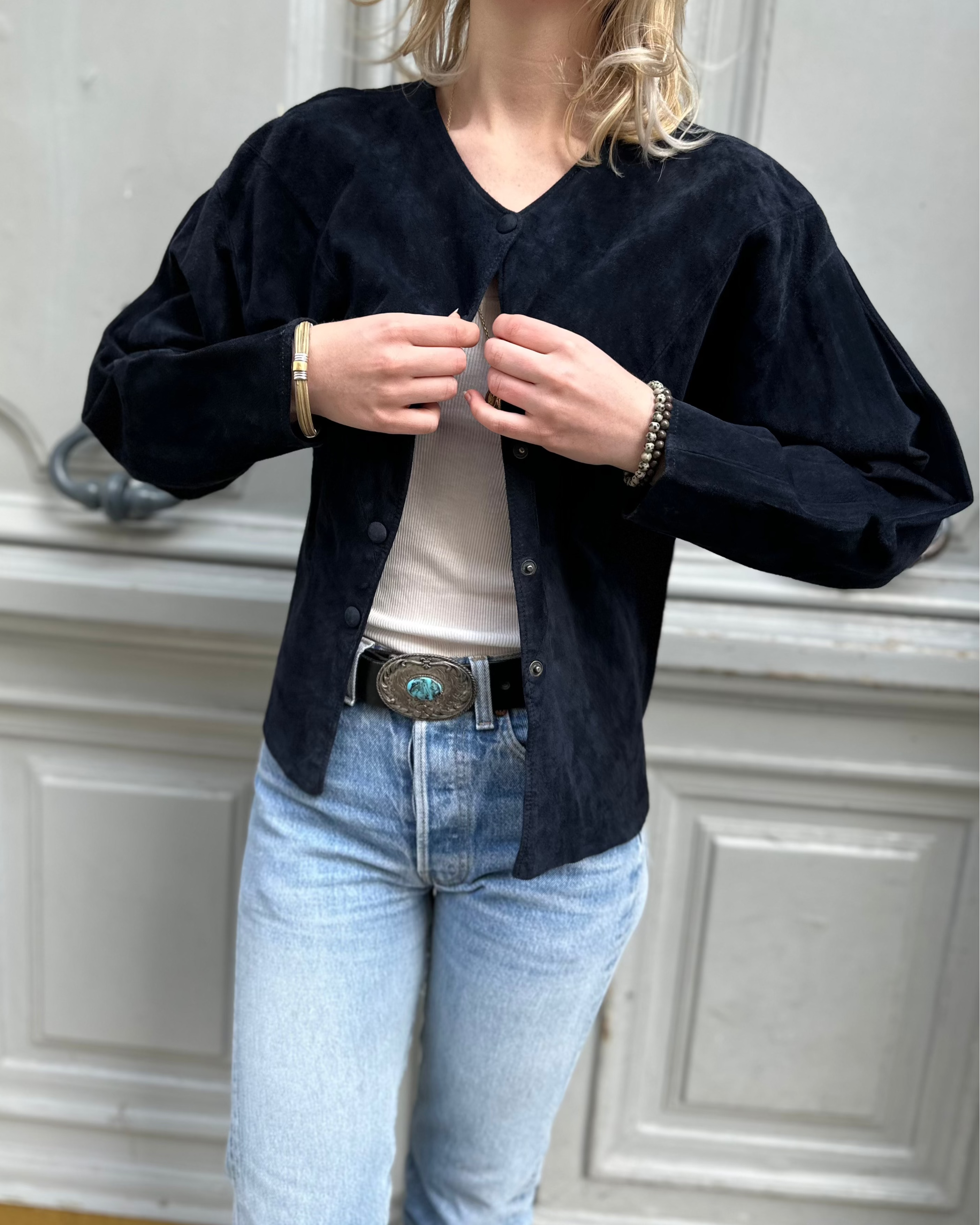 Veste en daim bleue marine