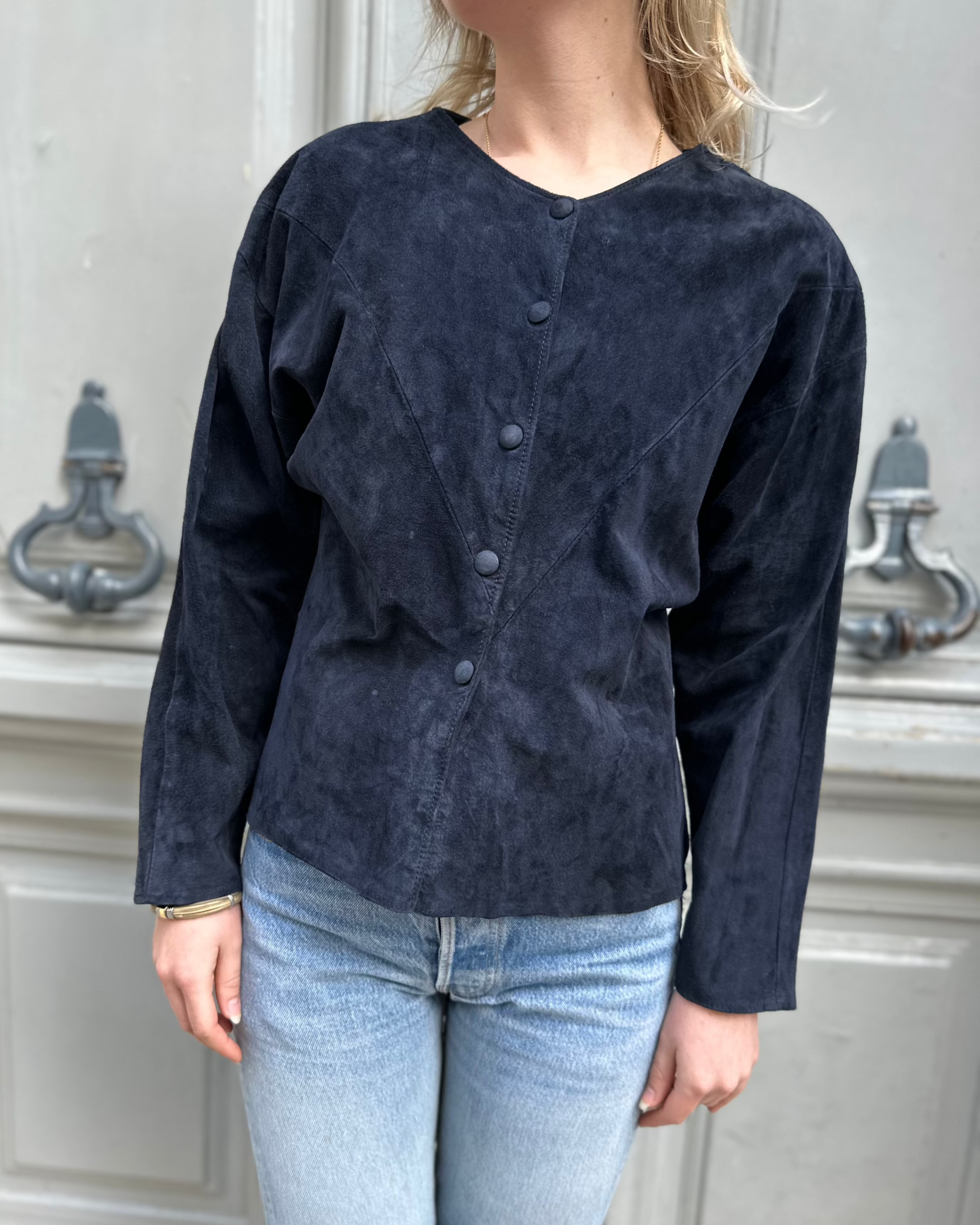 Veste en daim bleue marine