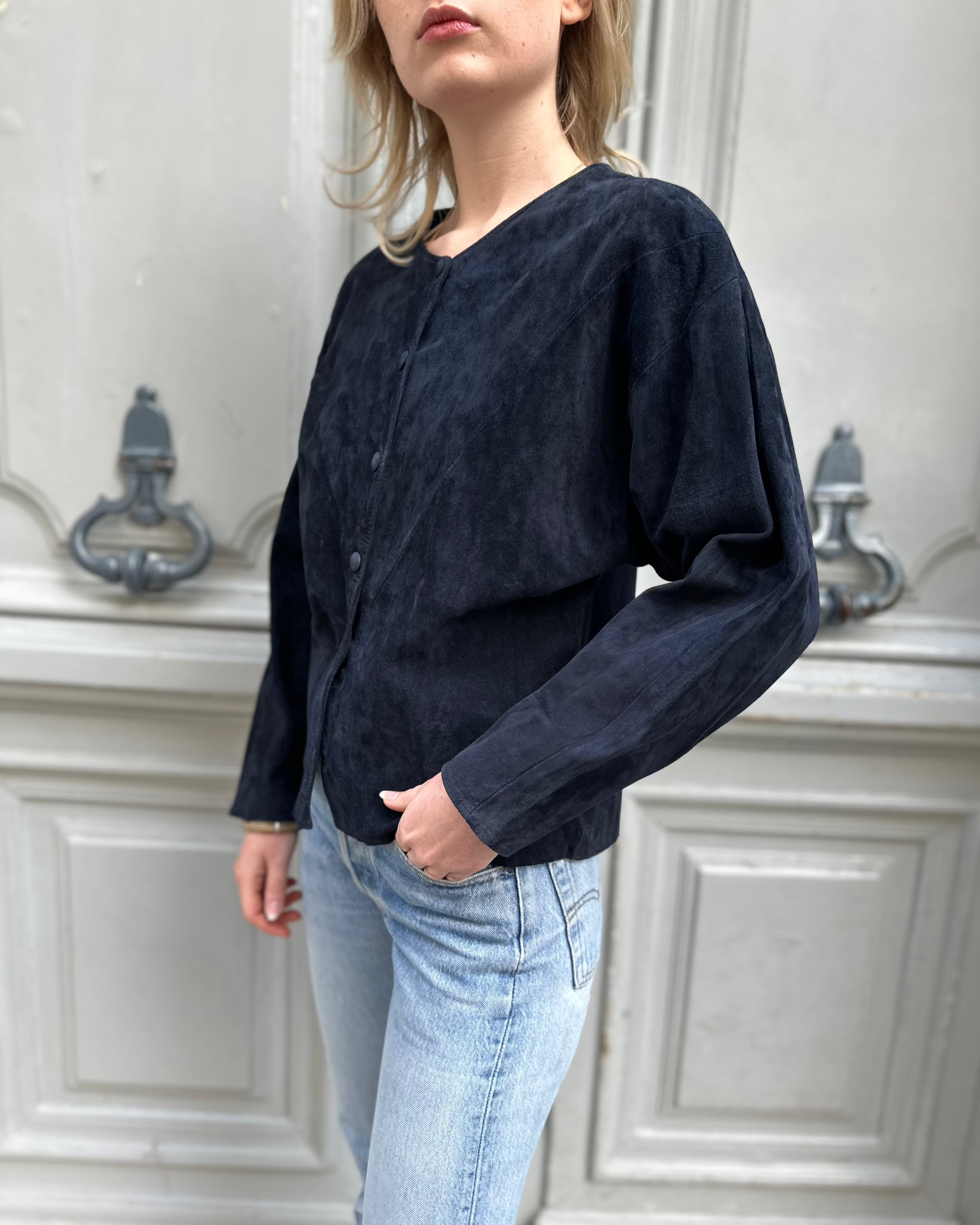 Veste en daim bleue marine