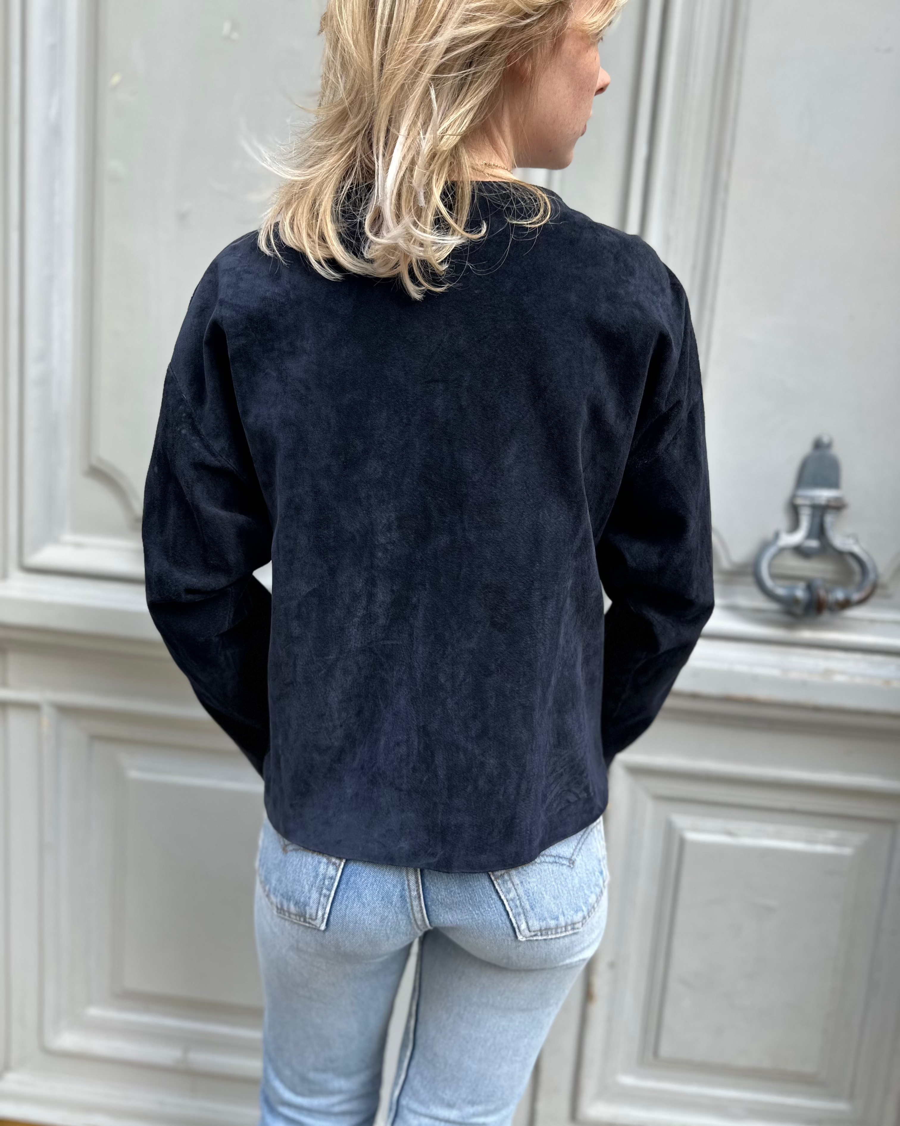 Veste en daim bleue marine