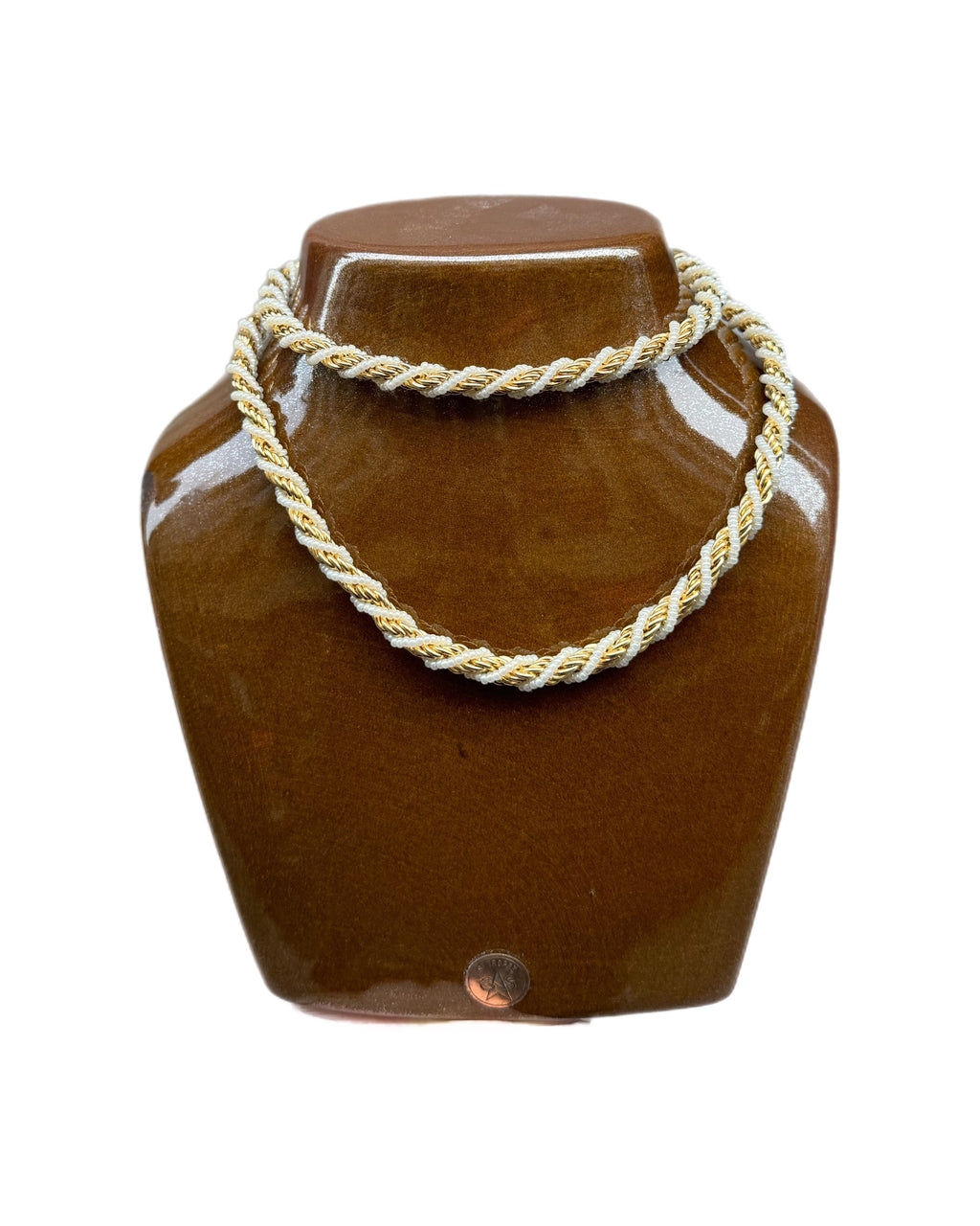 Collier long Monet doré et blanc