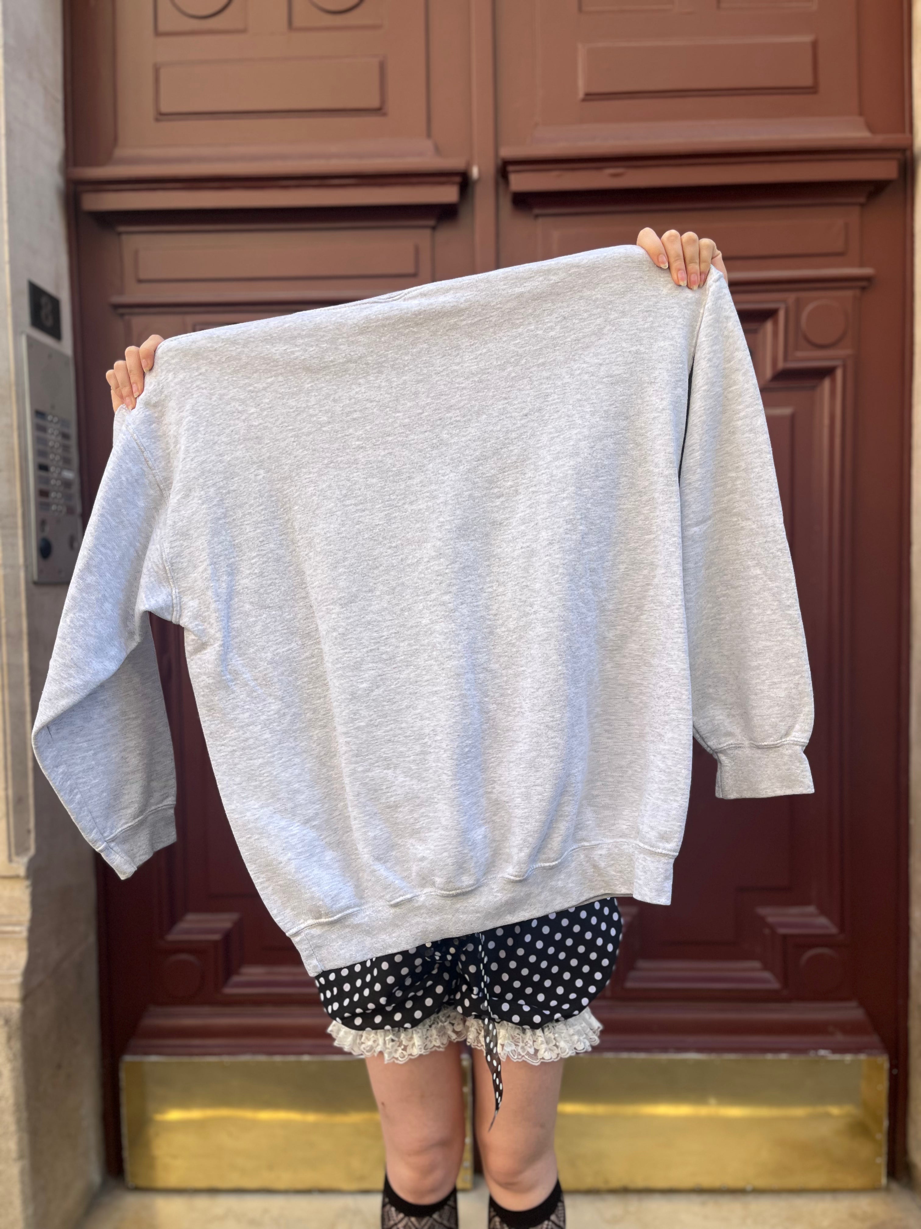 Sweat gris imprimé violet