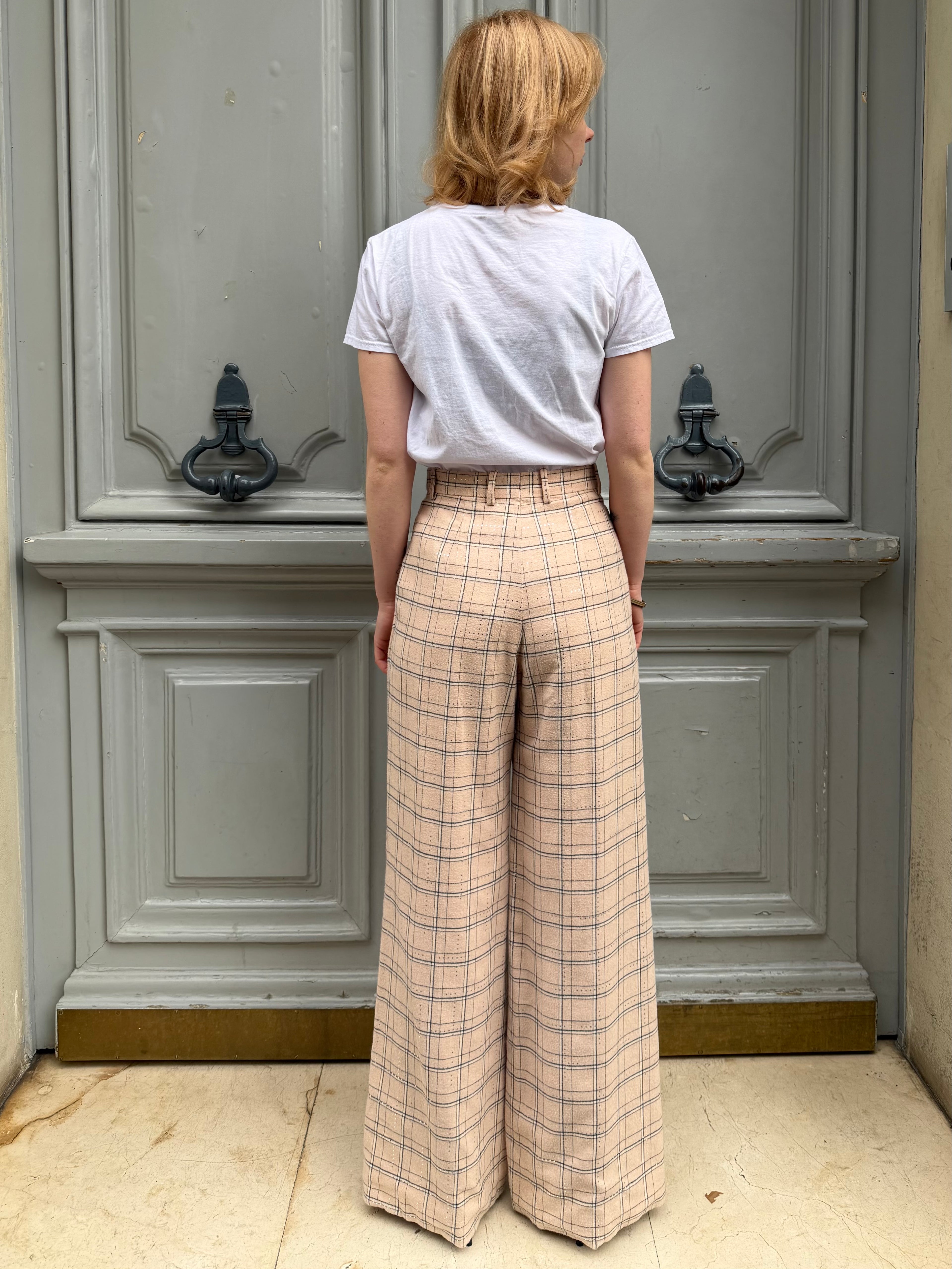 Pantalon Chanel double pince en coton rose poudré