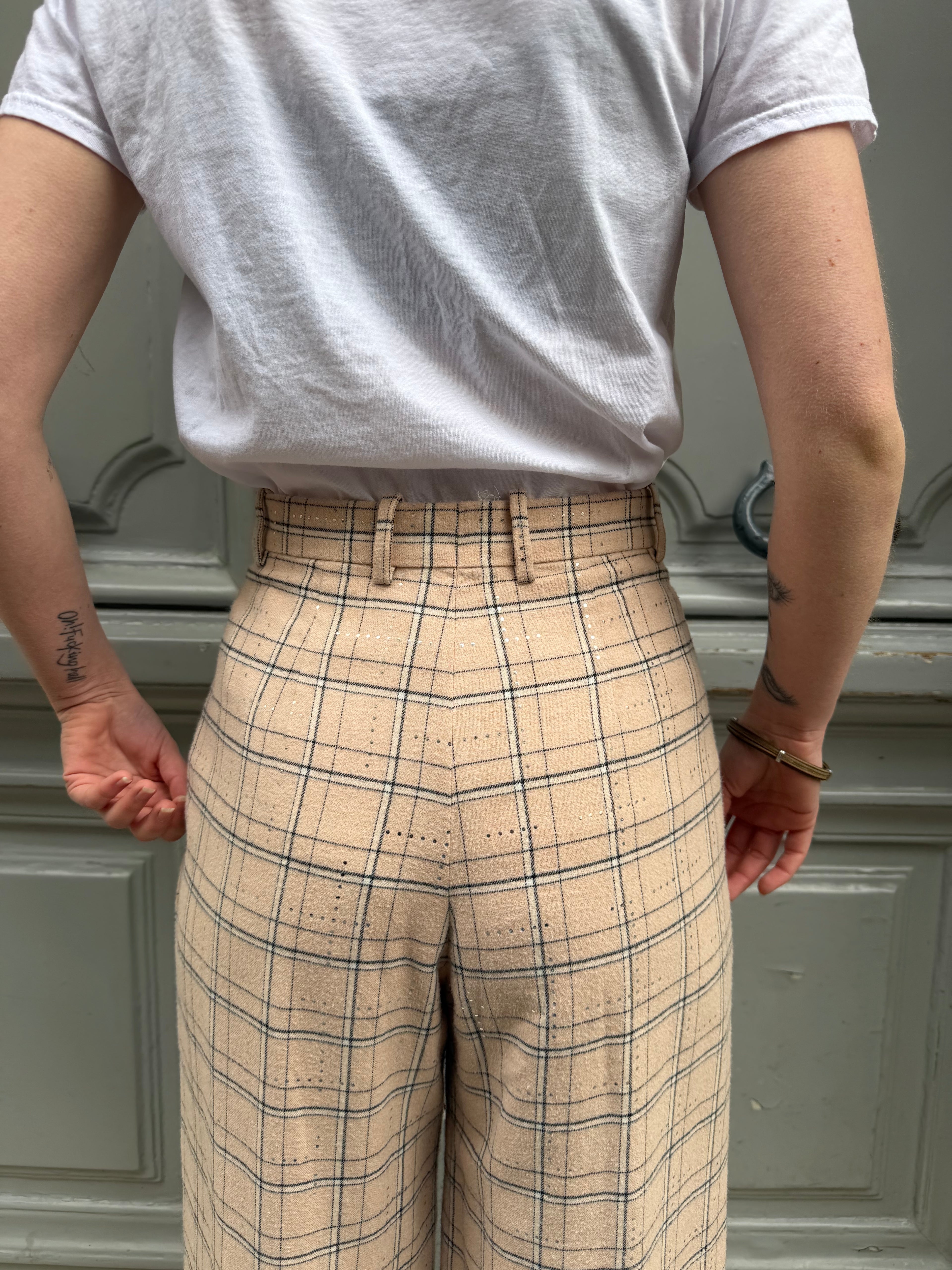 Pantalon Chanel double pince en coton rose poudré