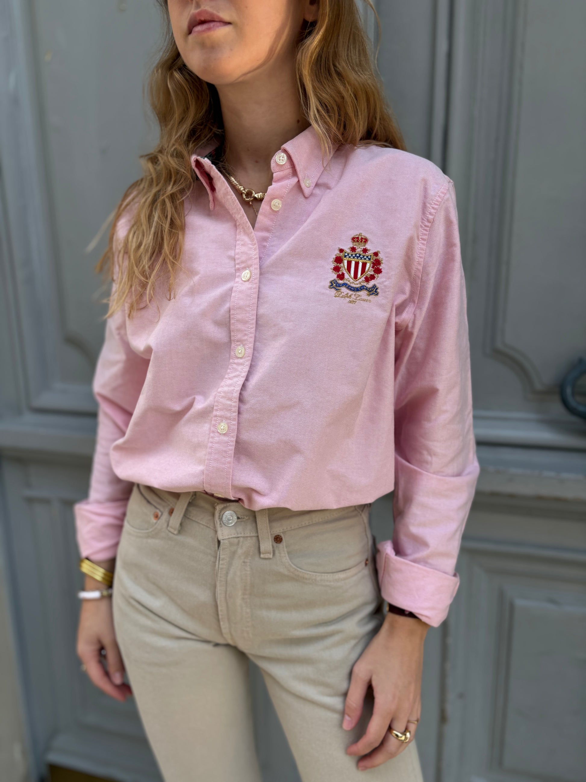 Chemise Ralph Lauren rose à blason brodé
