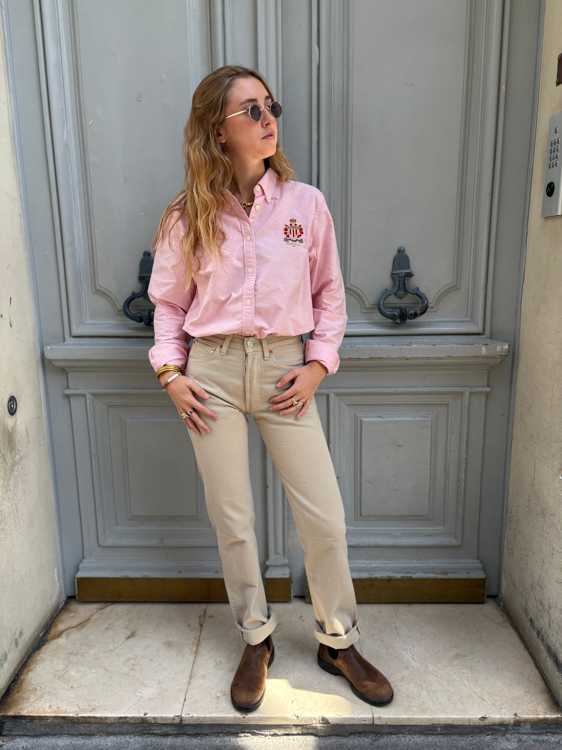 Chemise Ralph Lauren rose à blason brodé