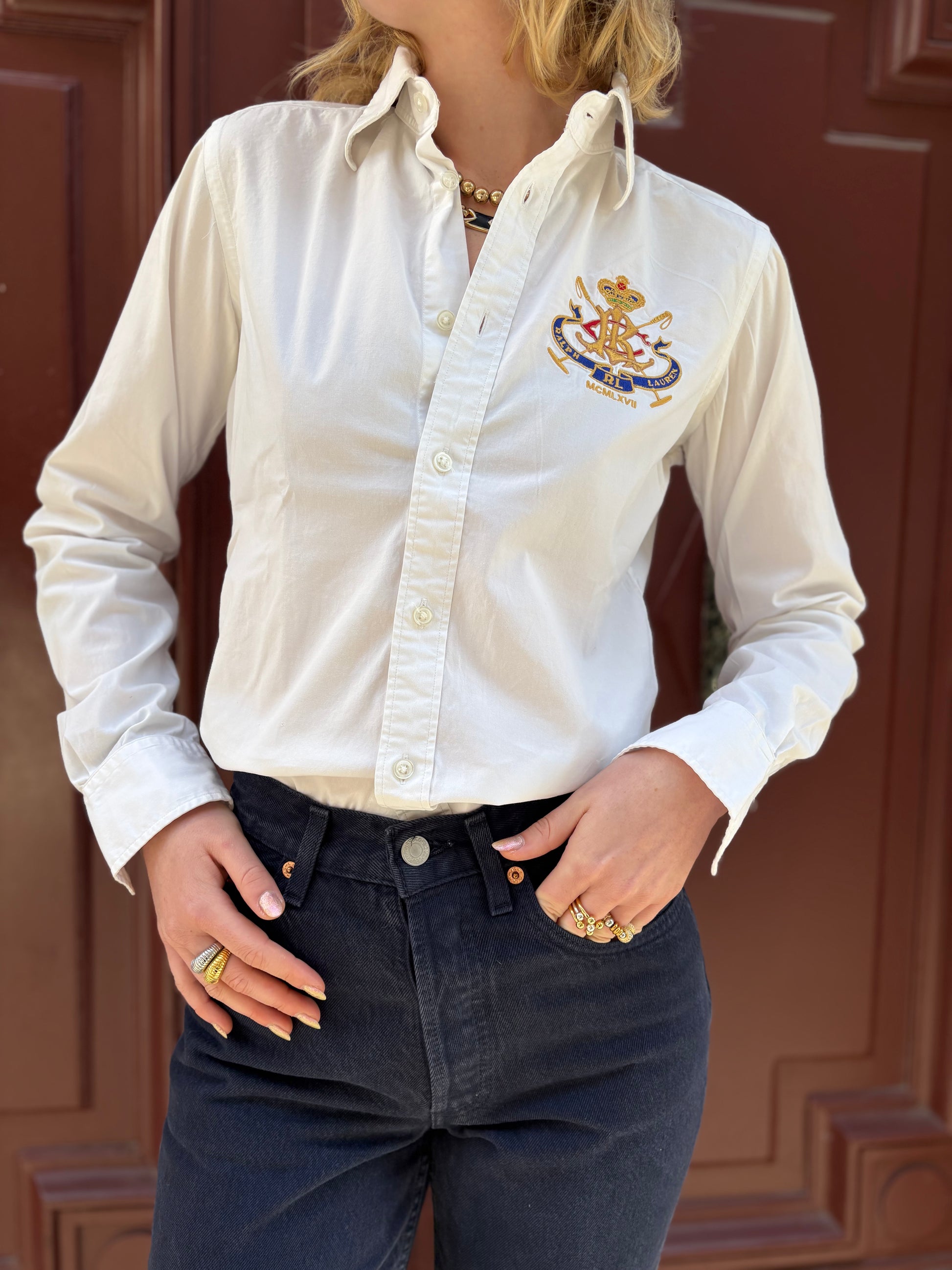 Chemise Ralph Lauren blanche à blason brodé