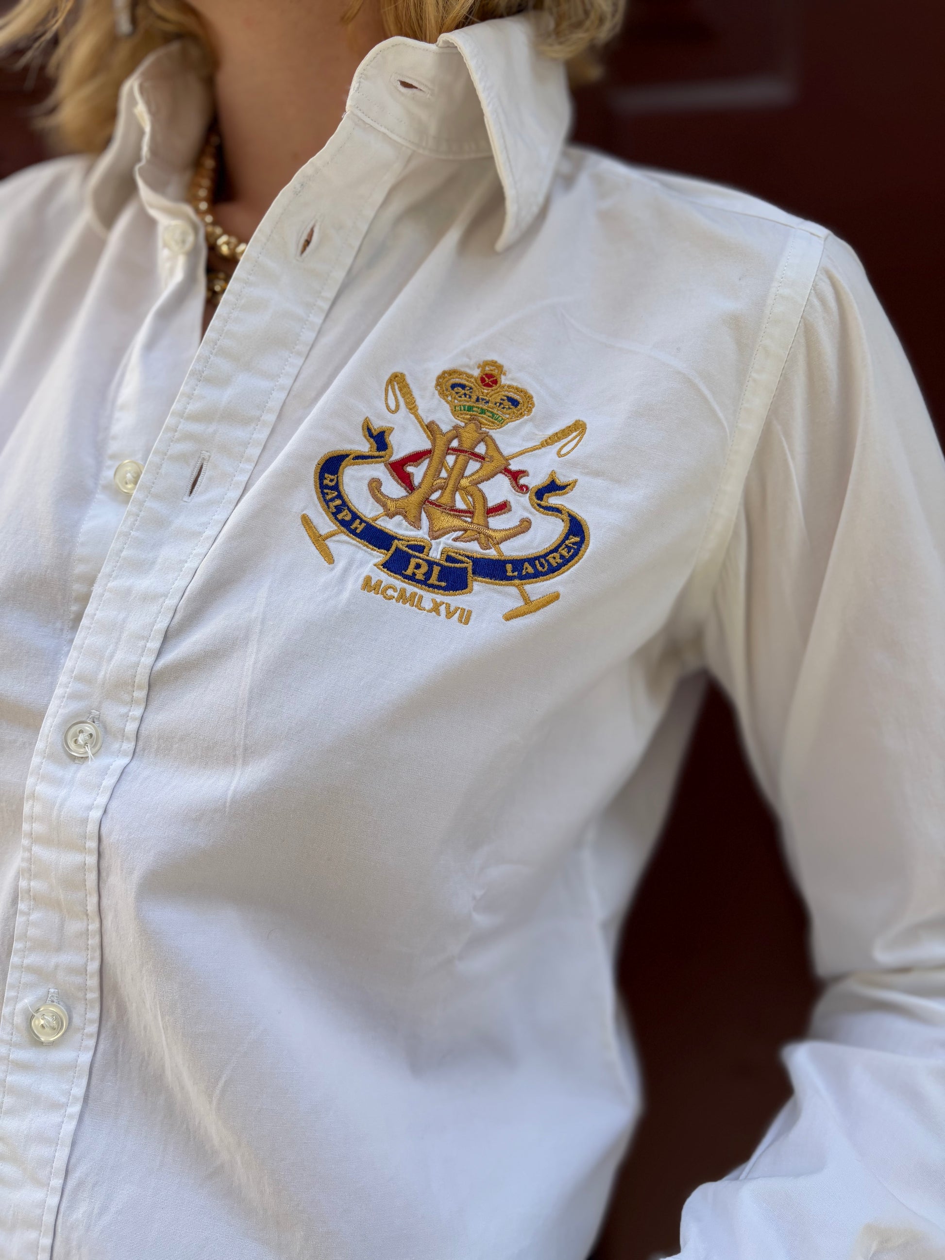 Chemise Ralph Lauren blanche à blason brodé