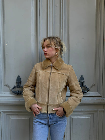 Veste en peau lainée beige