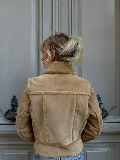 Veste en peau lainée beige