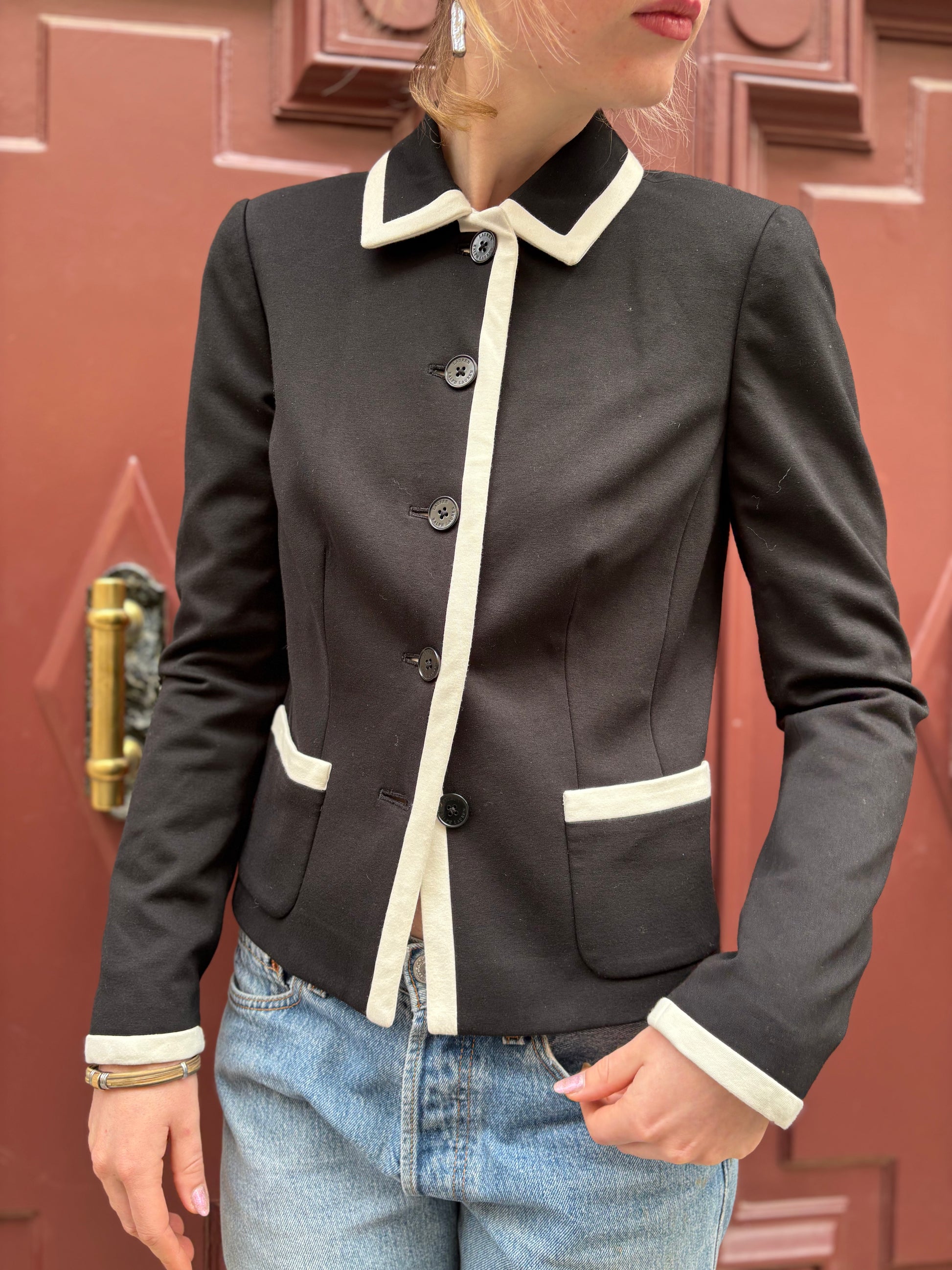 Blazer Ralph Lauren noir à liserés blancs