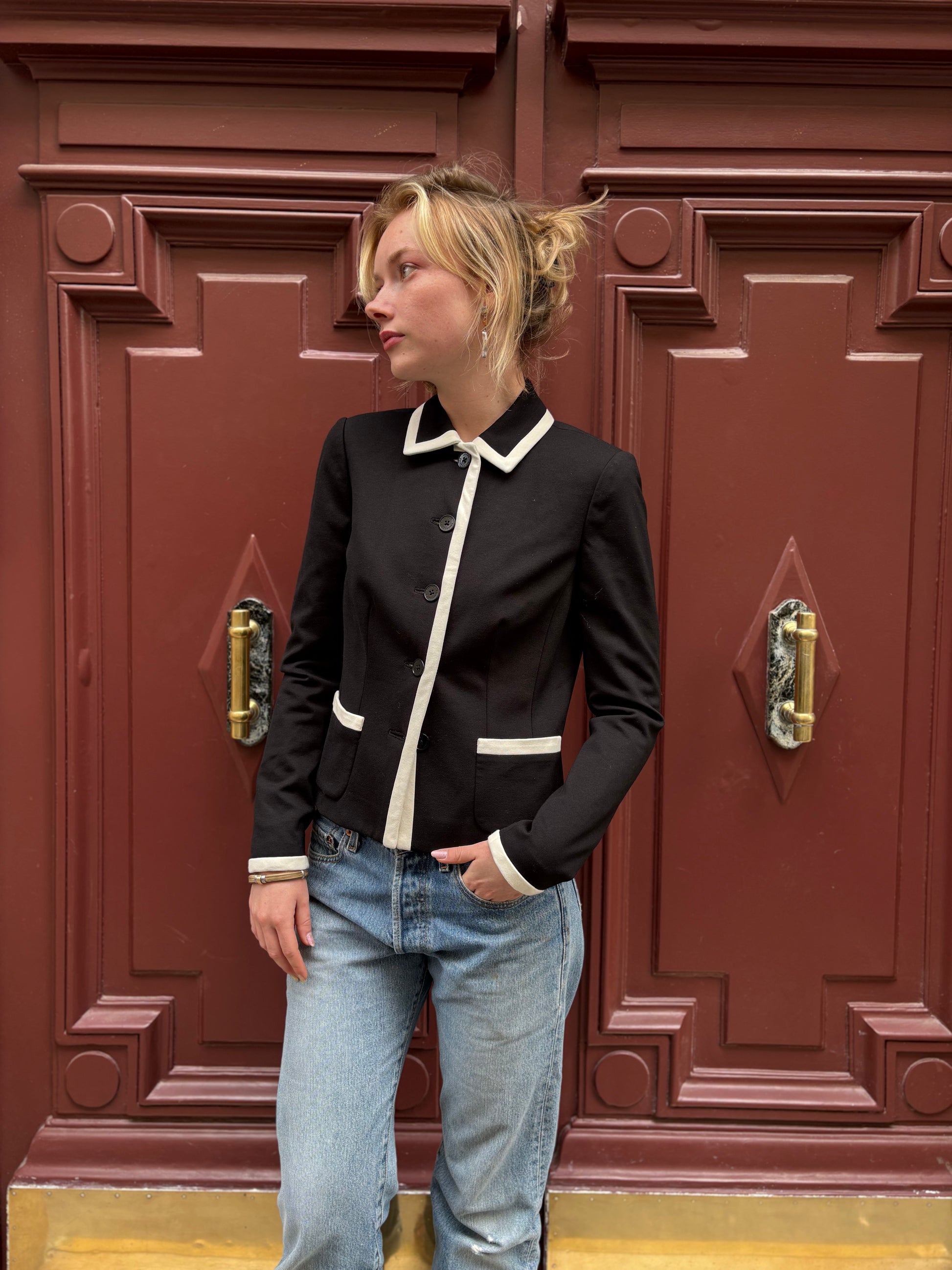 Blazer Ralph Lauren noir à liserés blancs