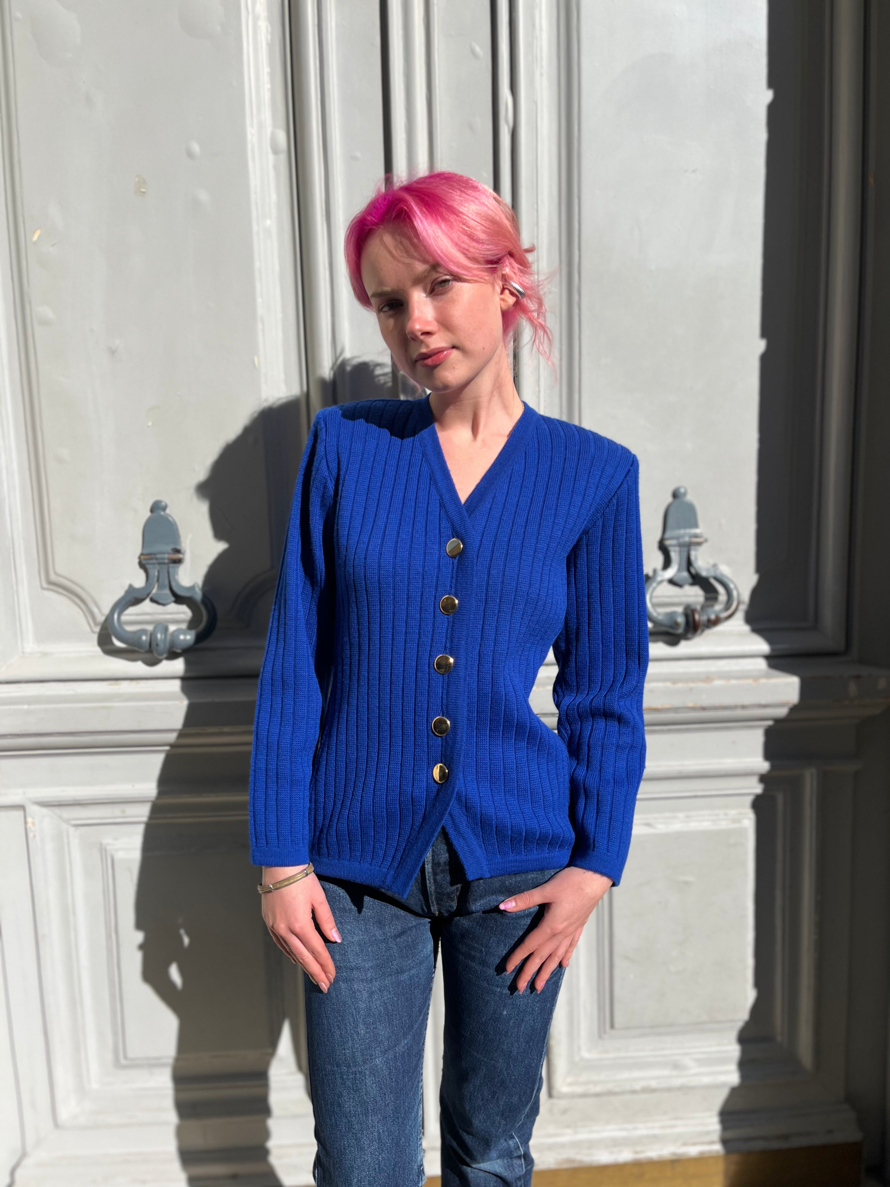 Cardigan bleu roi Ysl Rive Gauche