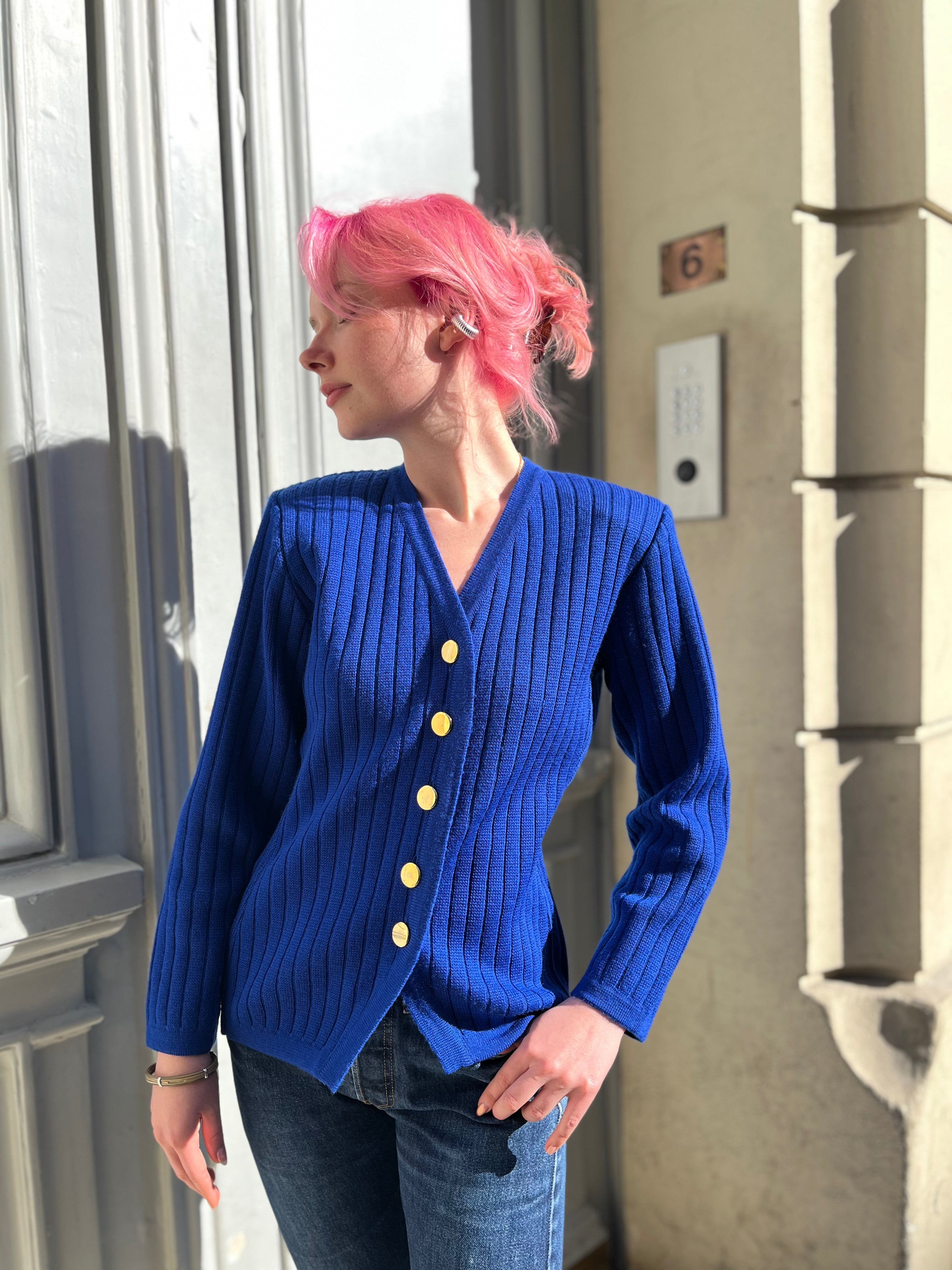 Cardigan bleu roi Ysl Rive Gauche