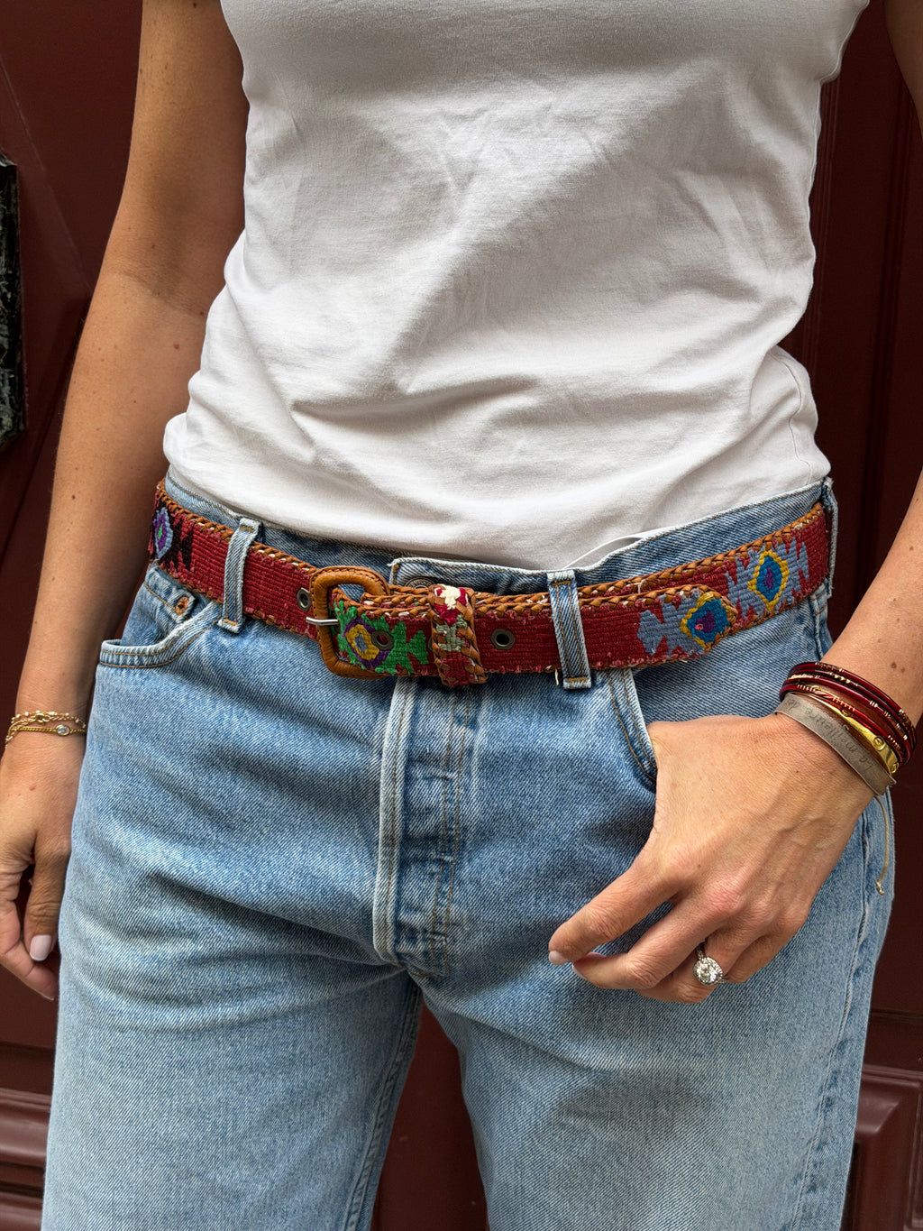 Ceinture colombienne artisanale bordeaux