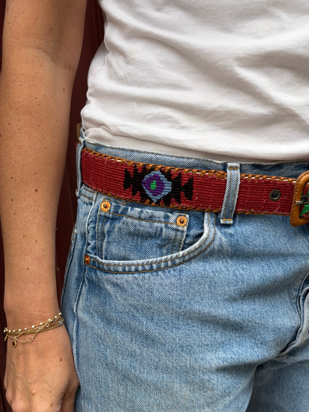 Ceinture colombienne artisanale bordeaux