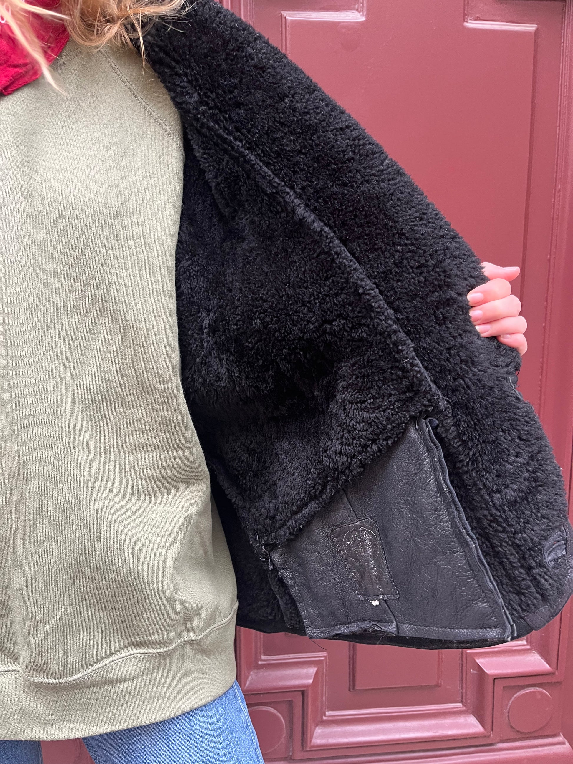 Veste en peau lainée noire