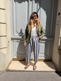 Pantalon rayé marine et blanc