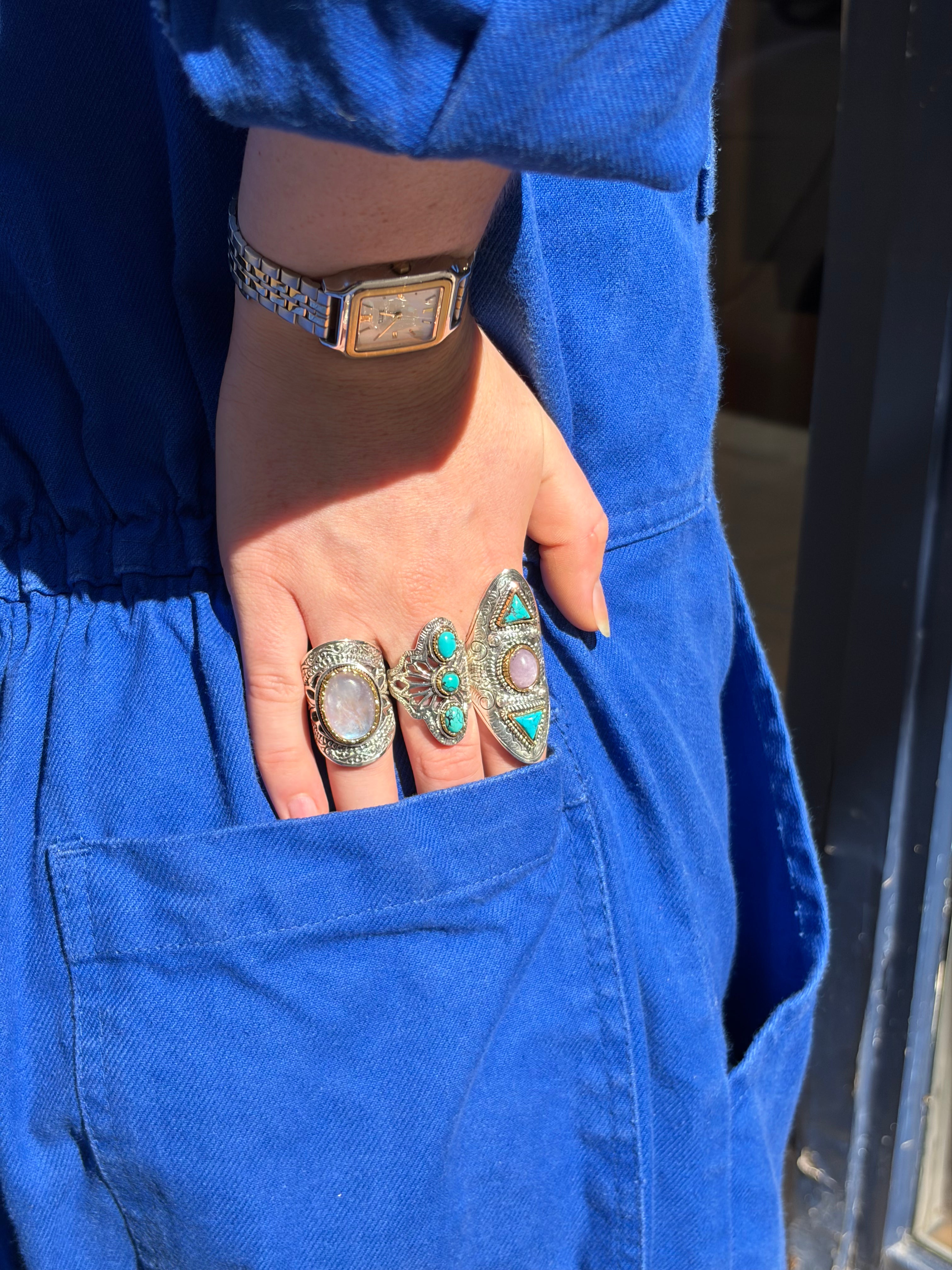 Bague kunzite et turquoise