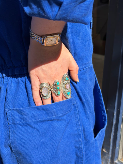 Bague kunzite et turquoise