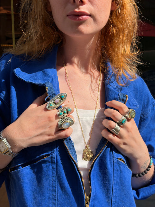 Bague pierre de lune bleue
