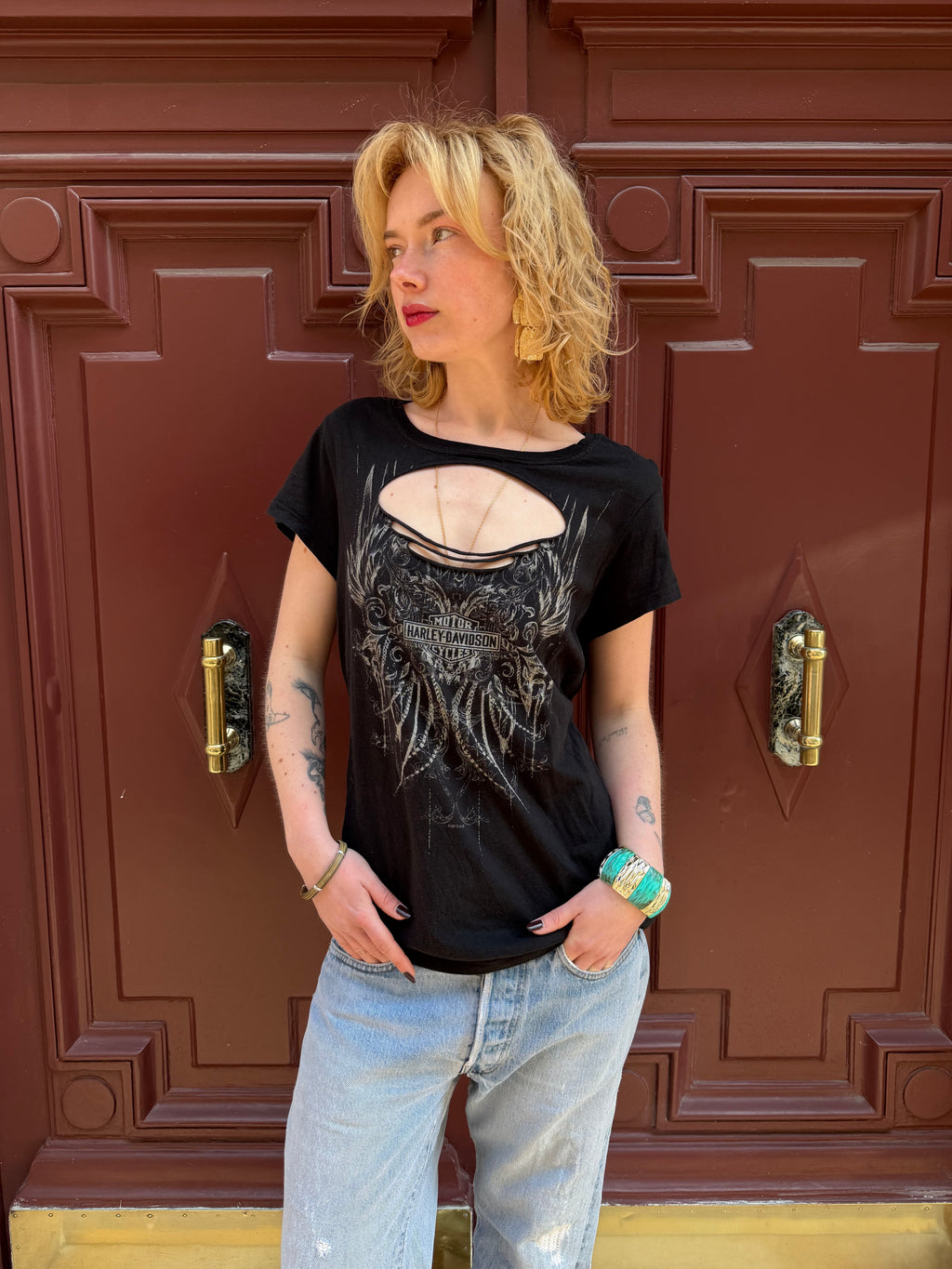 T-shirt noir Harley Davidson découpé