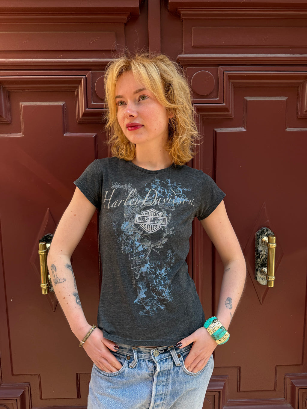 T-shirt gris Harley Davidson Strass
