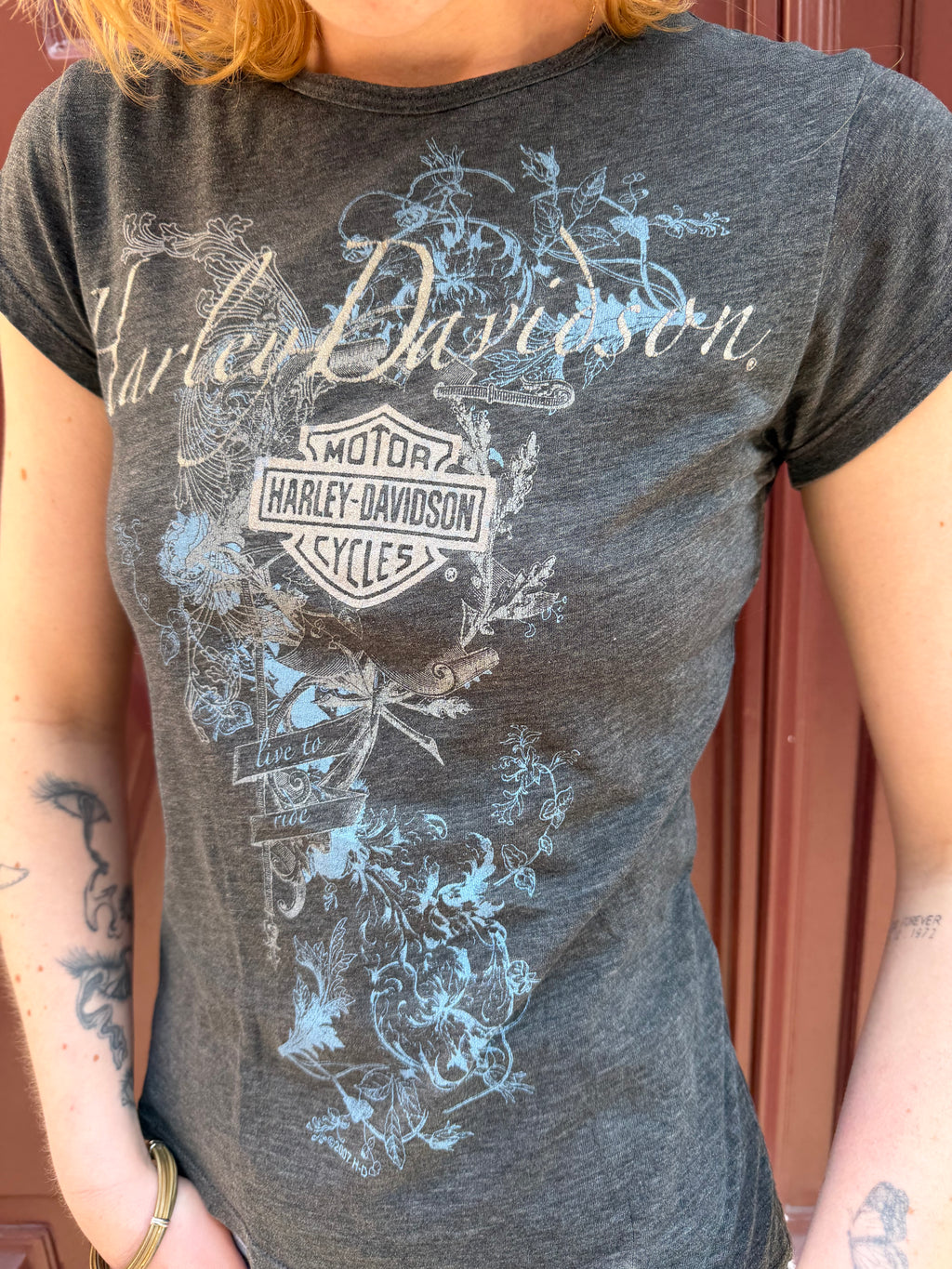 T-shirt gris Harley Davidson Strass