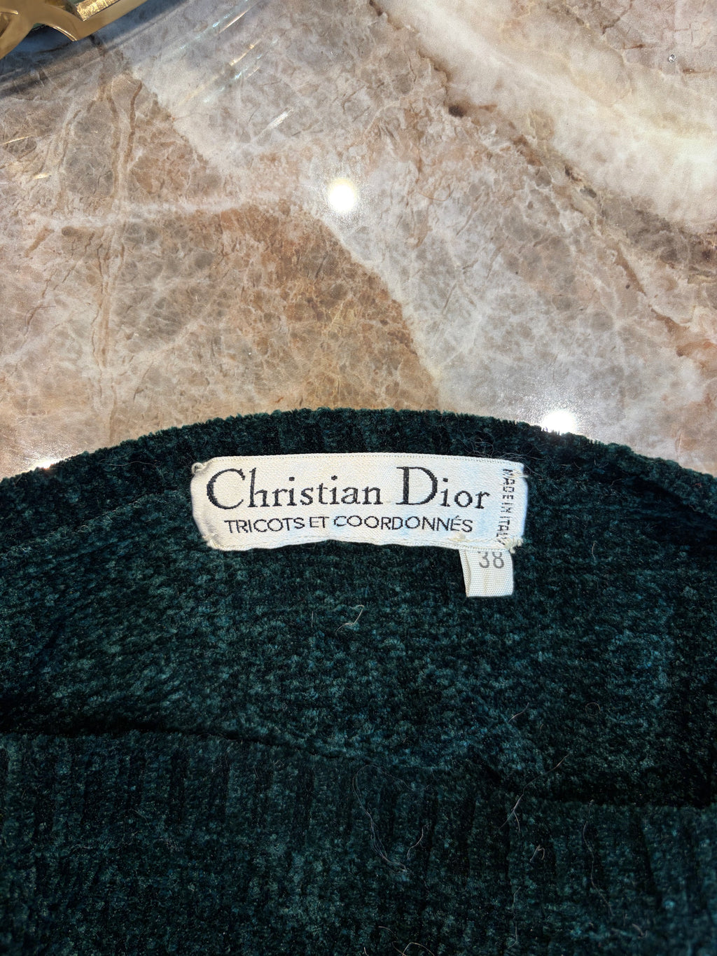 Pull Christian Dior en maille chenille vert sapin