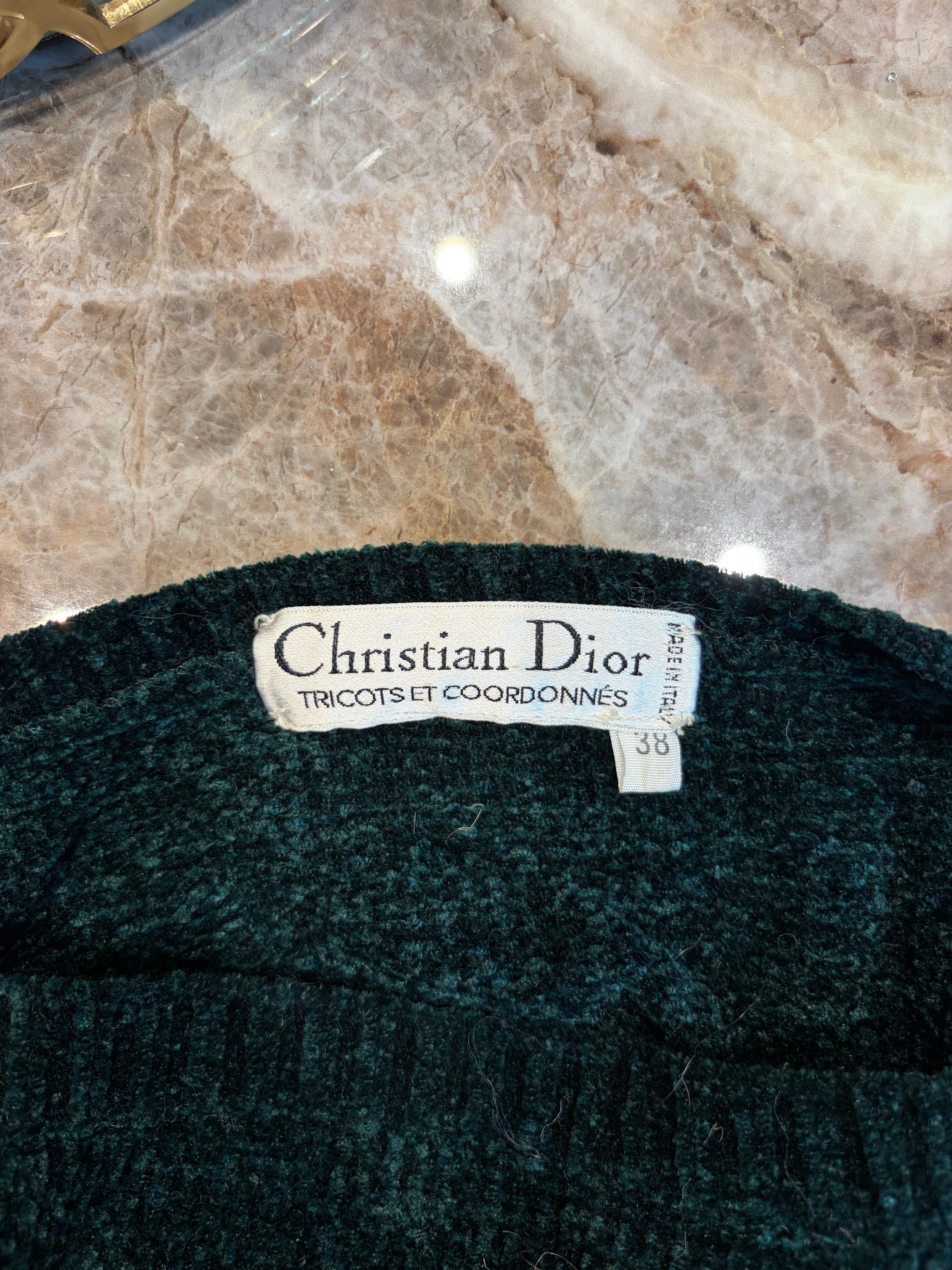 Pull Christian Dior en maille chenille vert sapin
