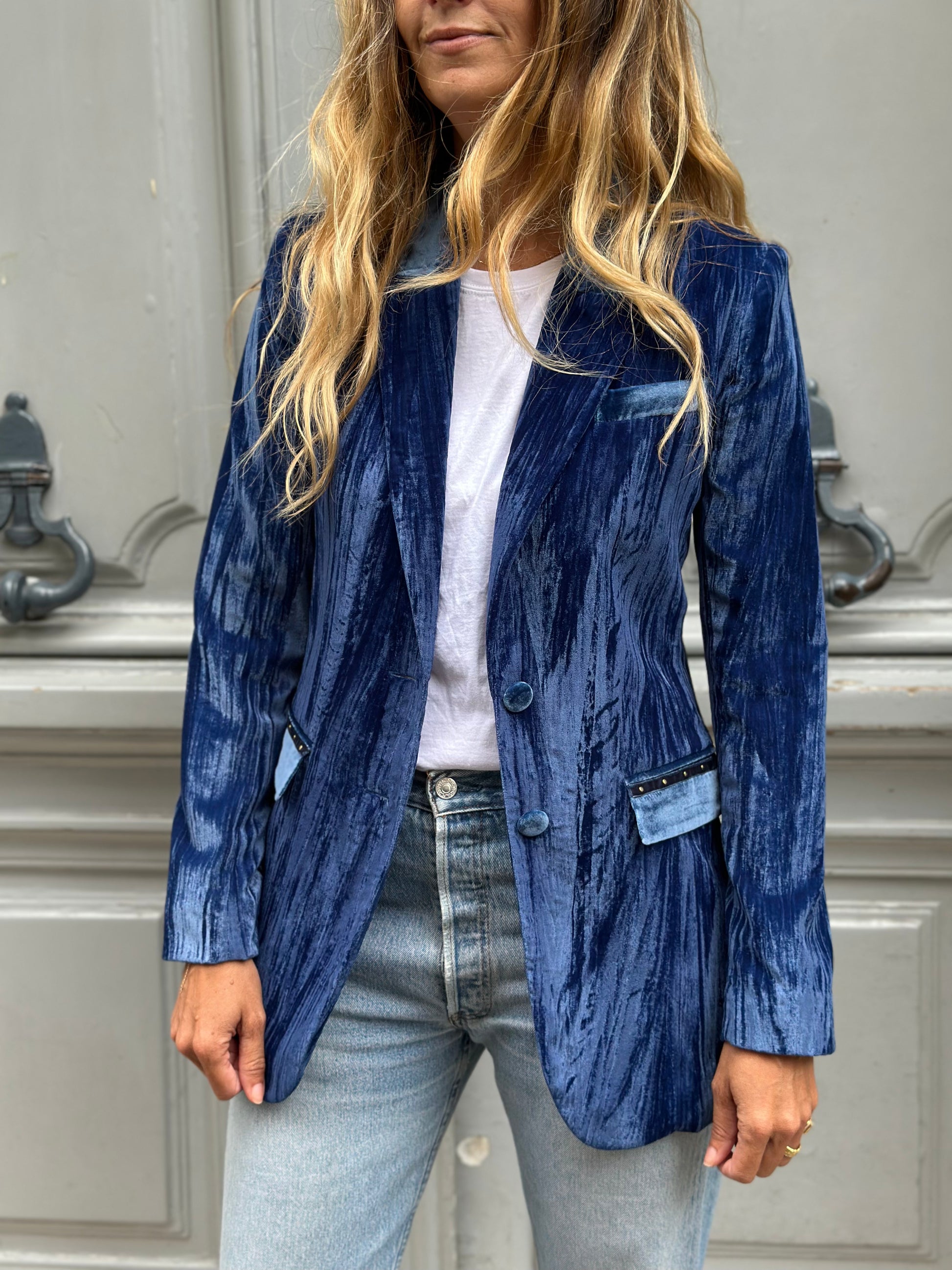 Blazer en velours bleu cobalt