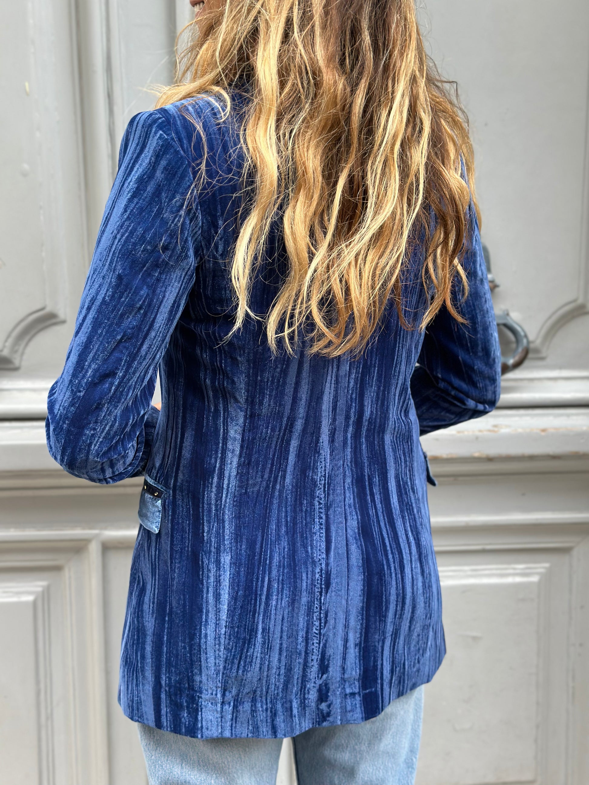 Blazer en velours bleu cobalt