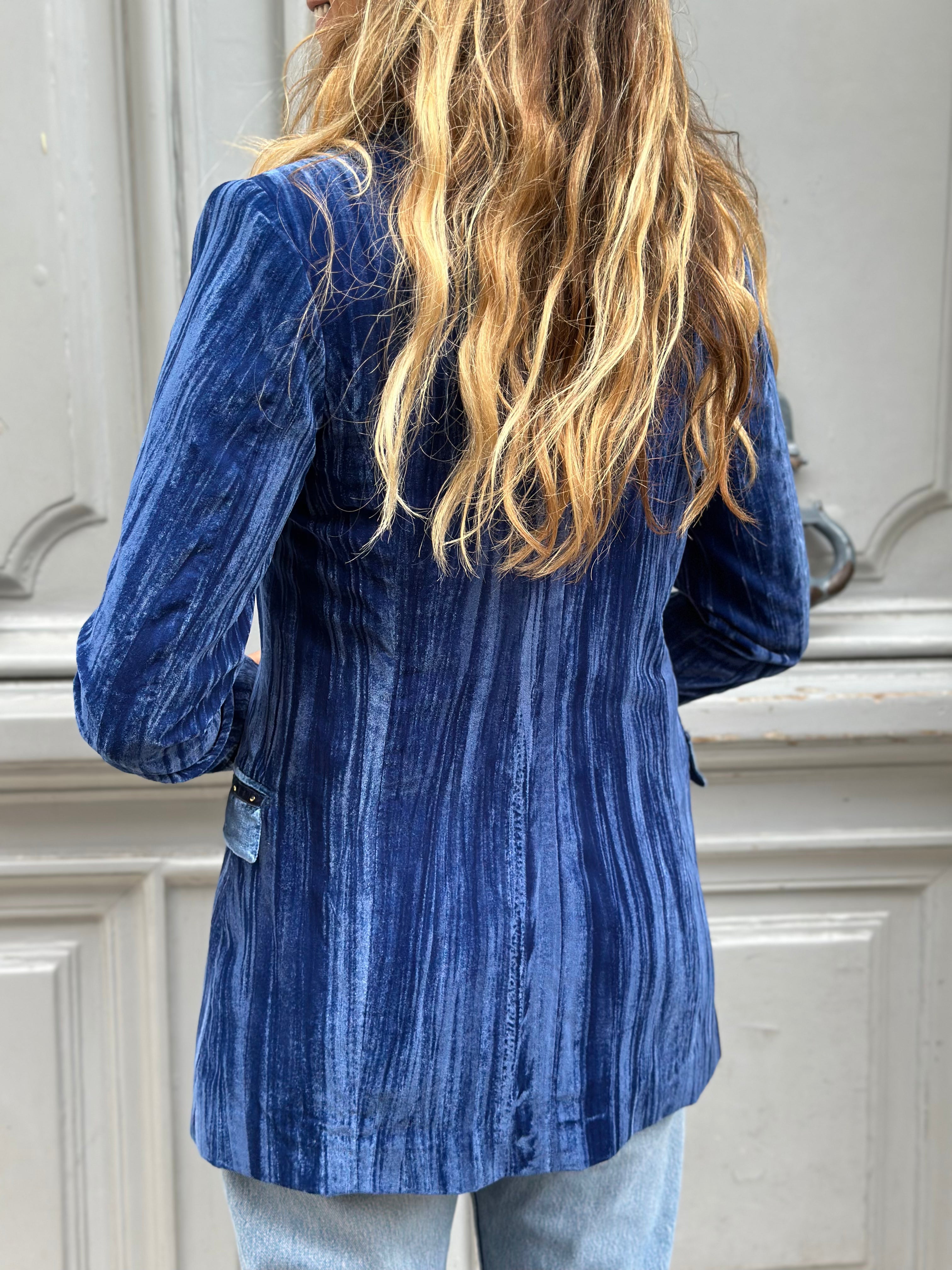 Blazer en velours bleu cobalt