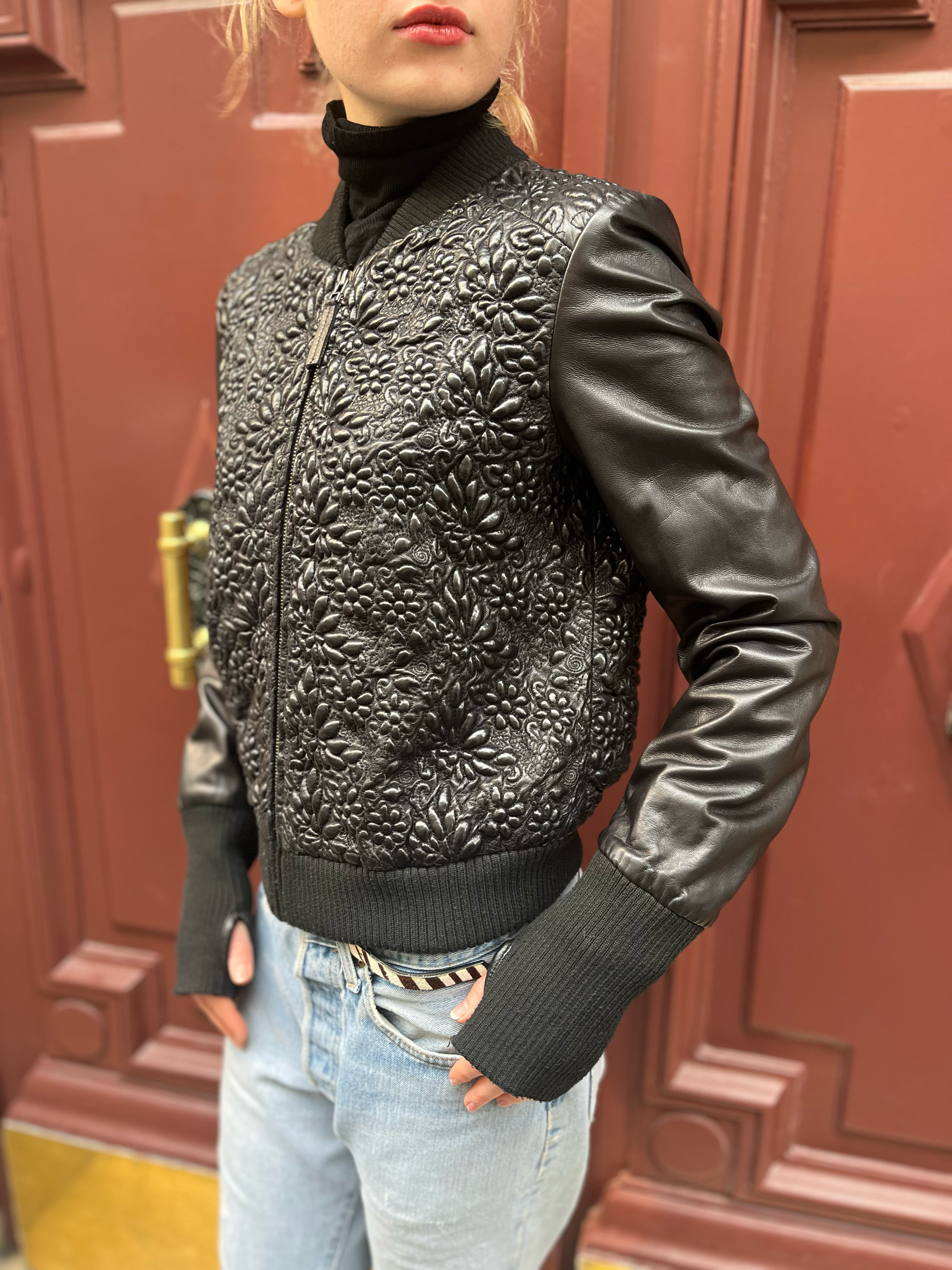 Blouson bomber en cuir embossé