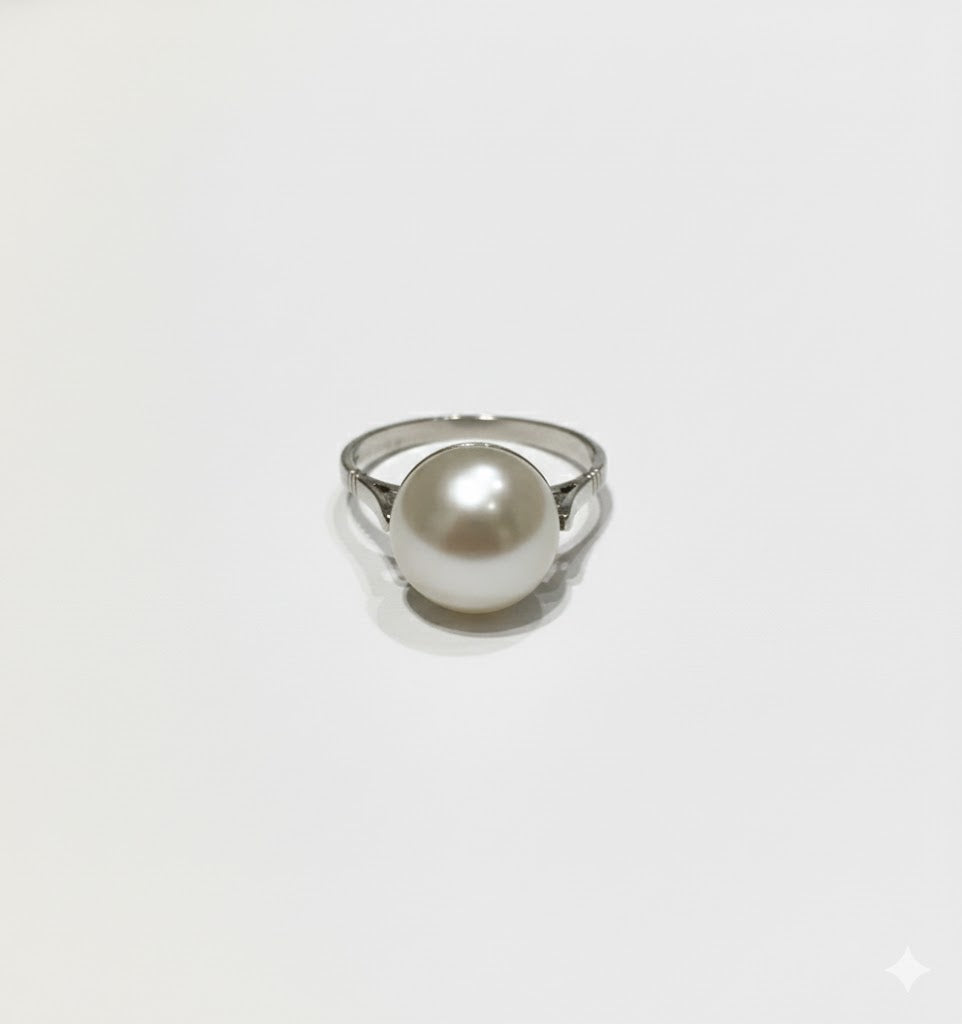 Bague vintage perle blanche